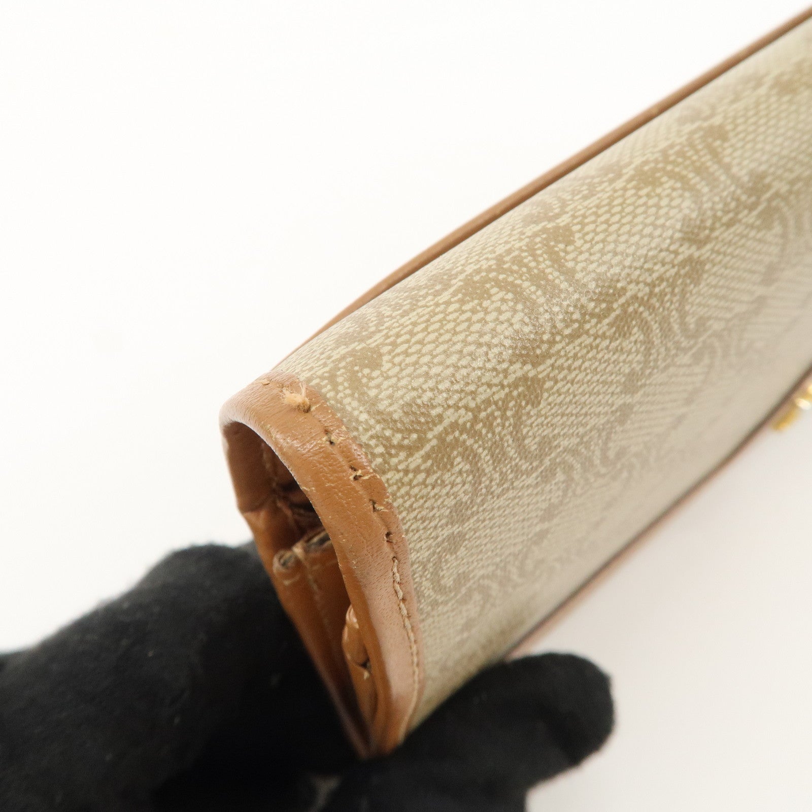 CELINE Macadam Set of 2 Long Wallet Leather Beige Dark Brown Used