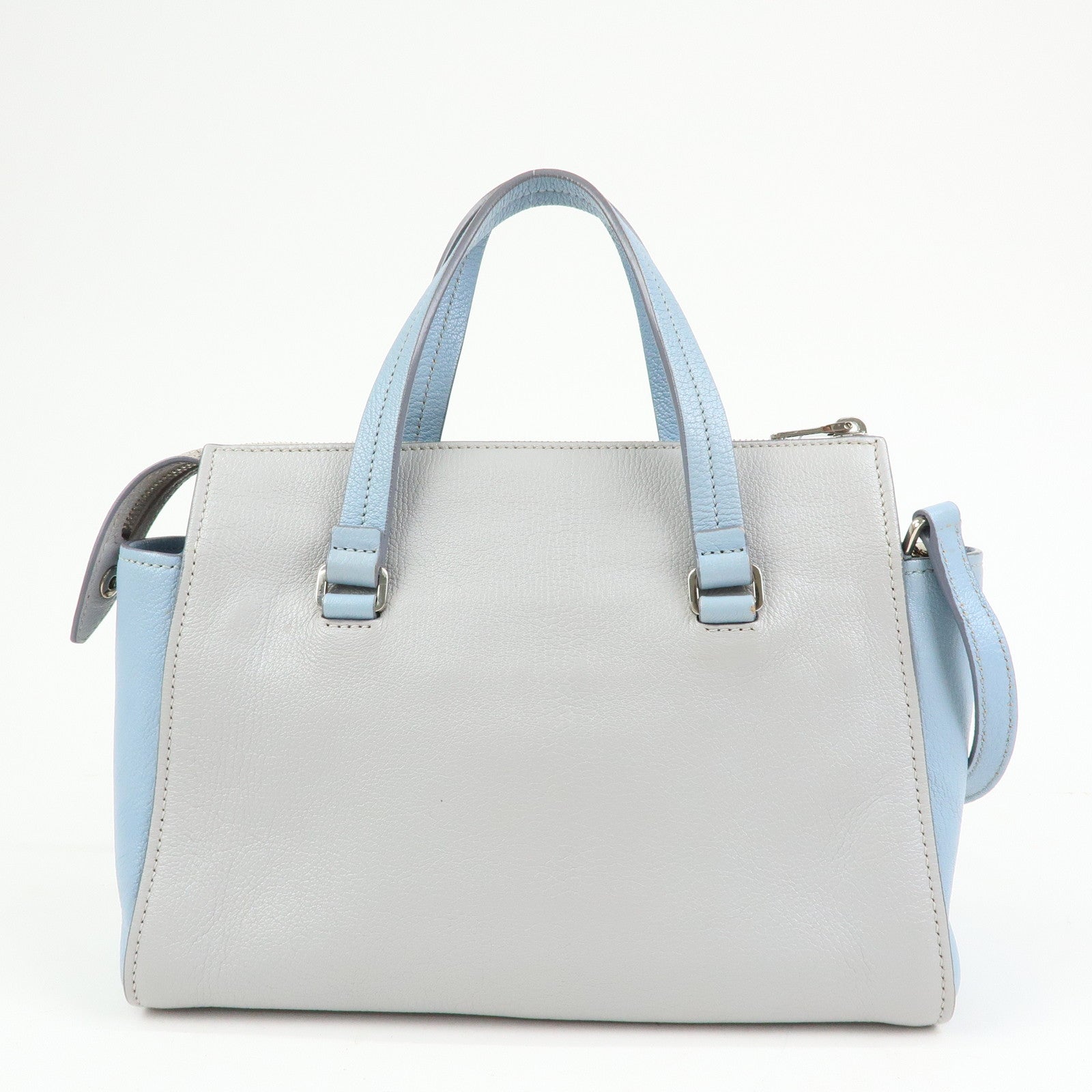MIU MIU Madras Leather 2Way Bag Hand Bag Gray Light Blue 5BB006