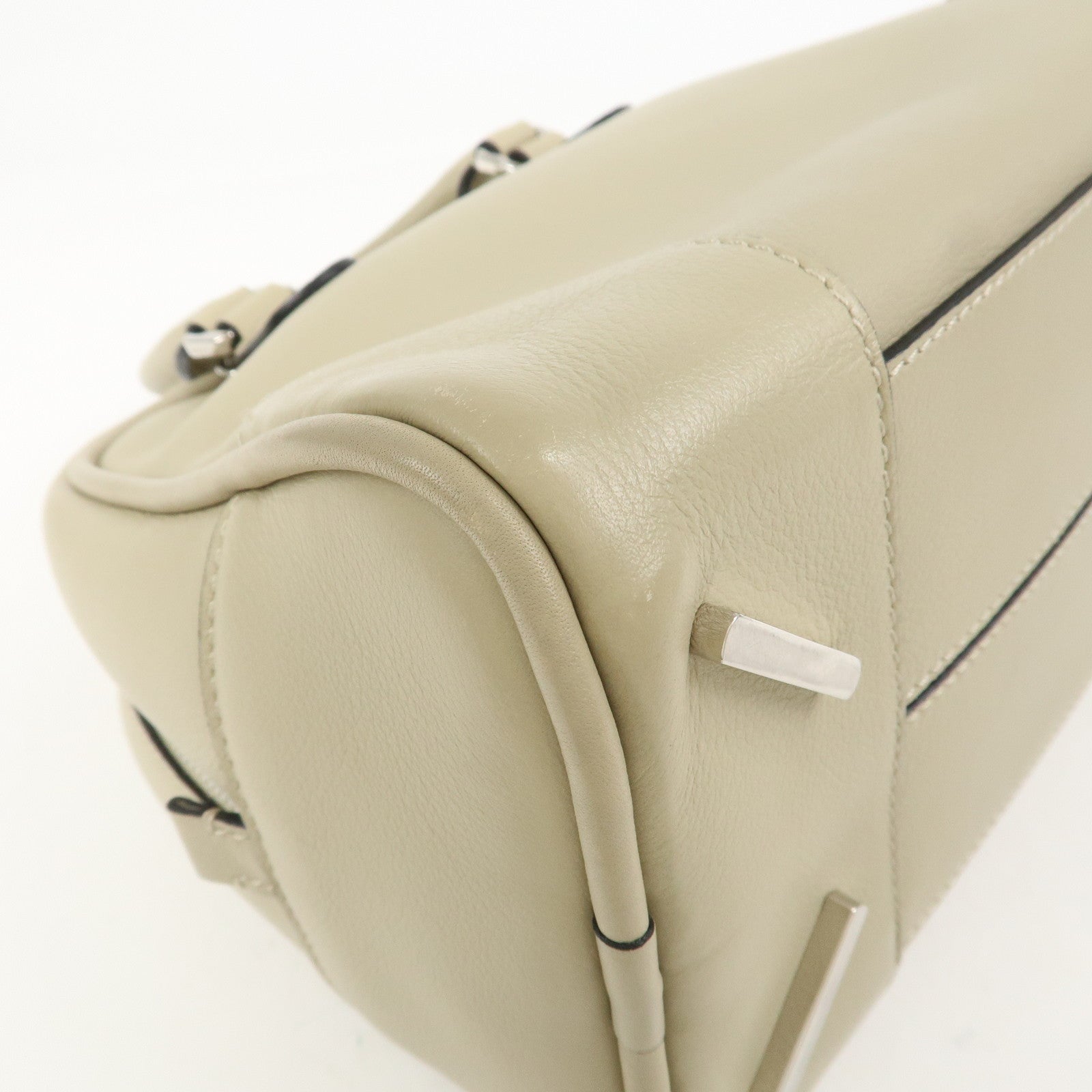 LOEWE Anagram Amazona 75 Leather Hand Bag Beige Silver