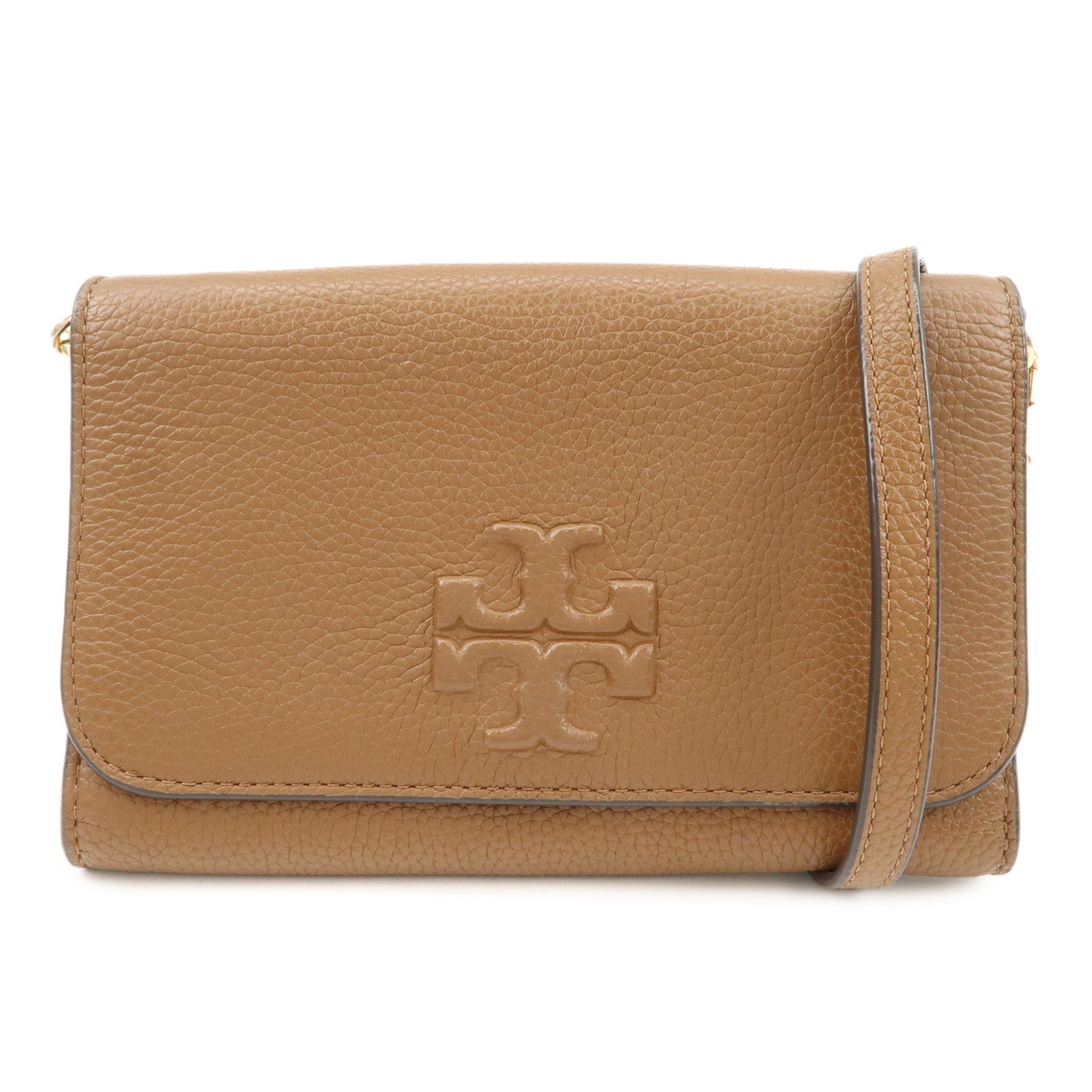 TORY BURCH Leather Shoulder Wallet Brown Used