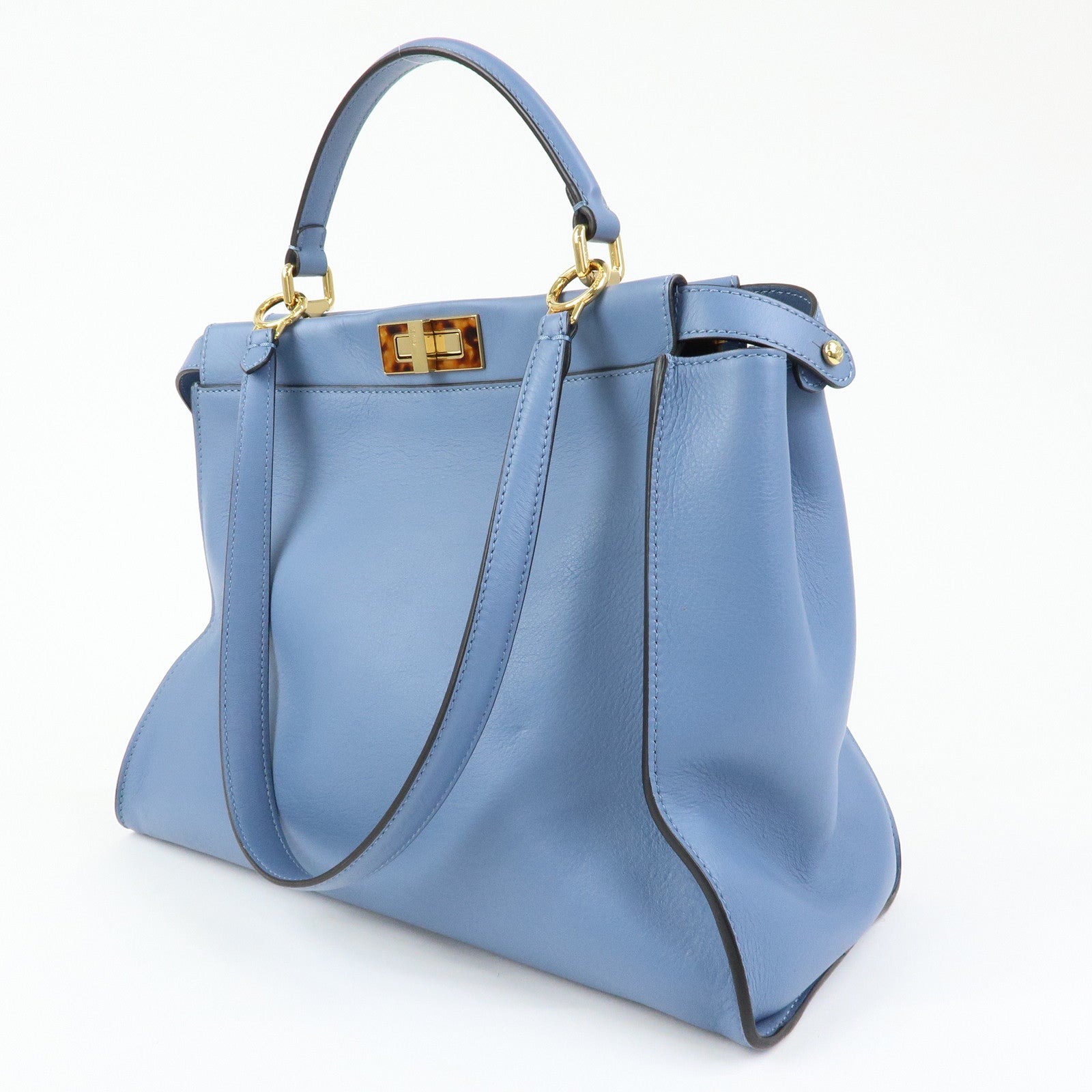 FENDI Peekaboo Leather 2Way Bag Tote Shoulder Bag Light Blue 8BN210