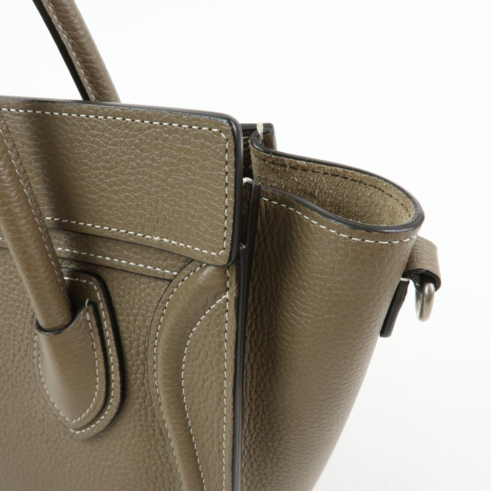 CELINE Luggage Nano Shopper Calf Leather 2Way Bag Hand Bag Gray