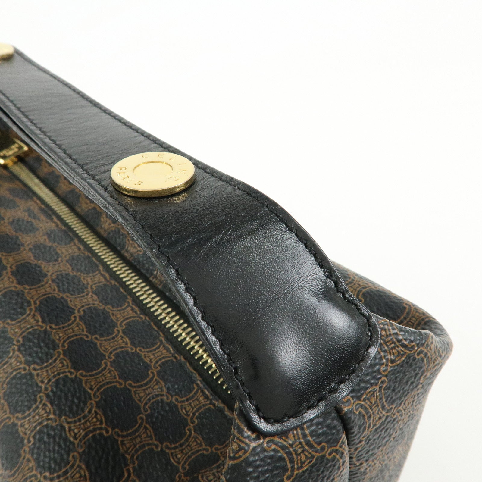 CELINE Macadam PVC Leather Mini Hand Bag Brown Black