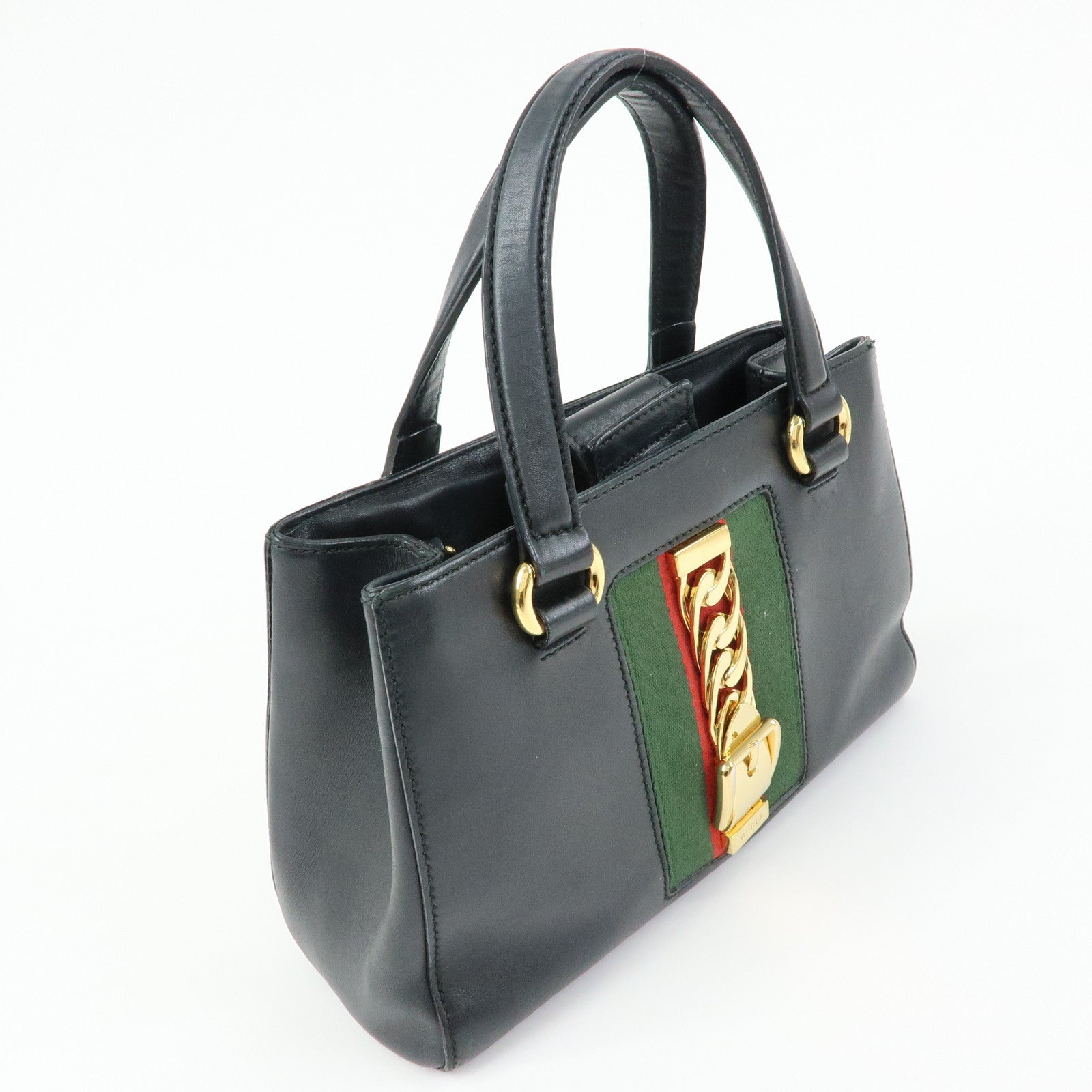 GUCCI Sylvie Sherry Canvas Leather 2Way Shoulder Bag Black 460331