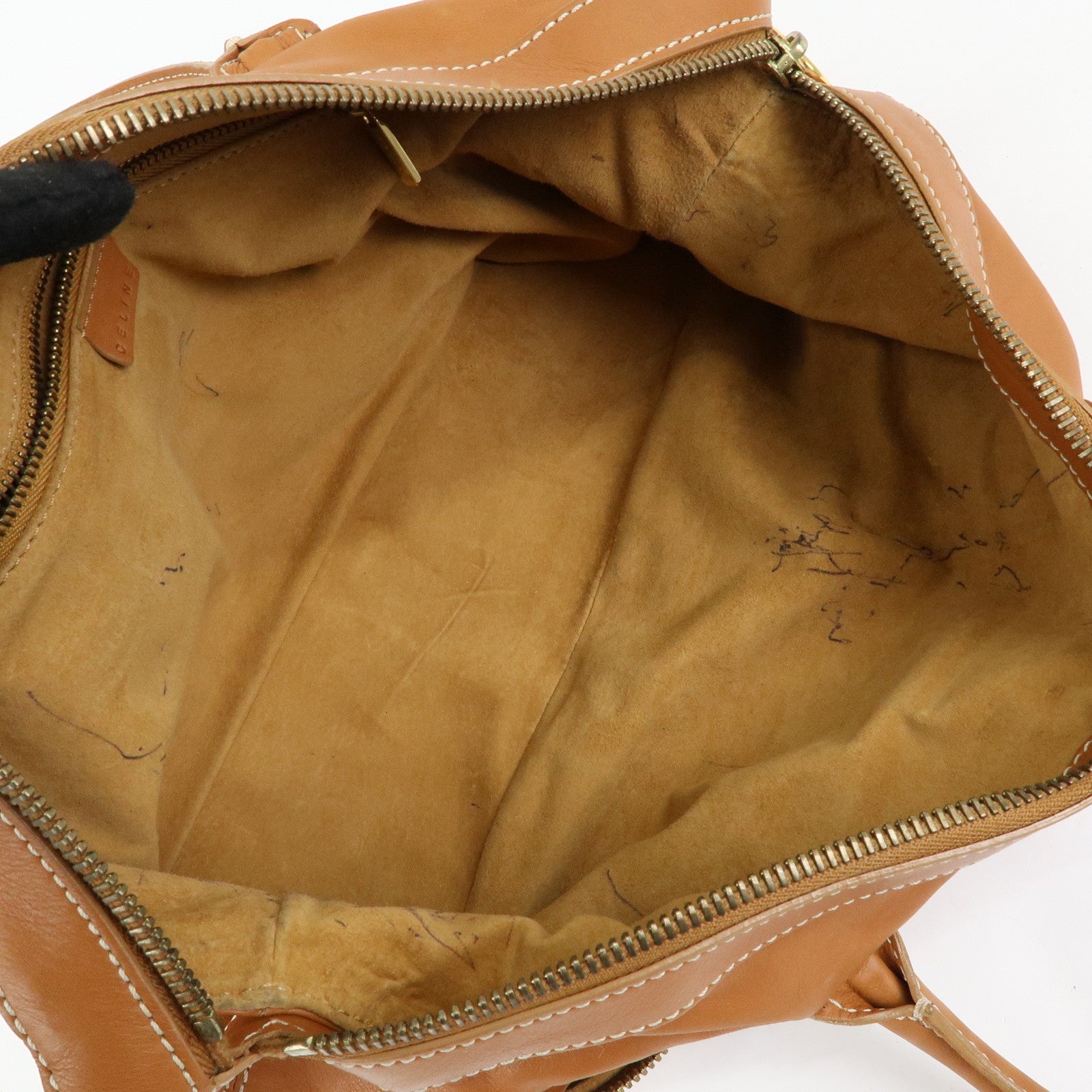 CELINE Leather Hand Bag Shoulder Bag Camel