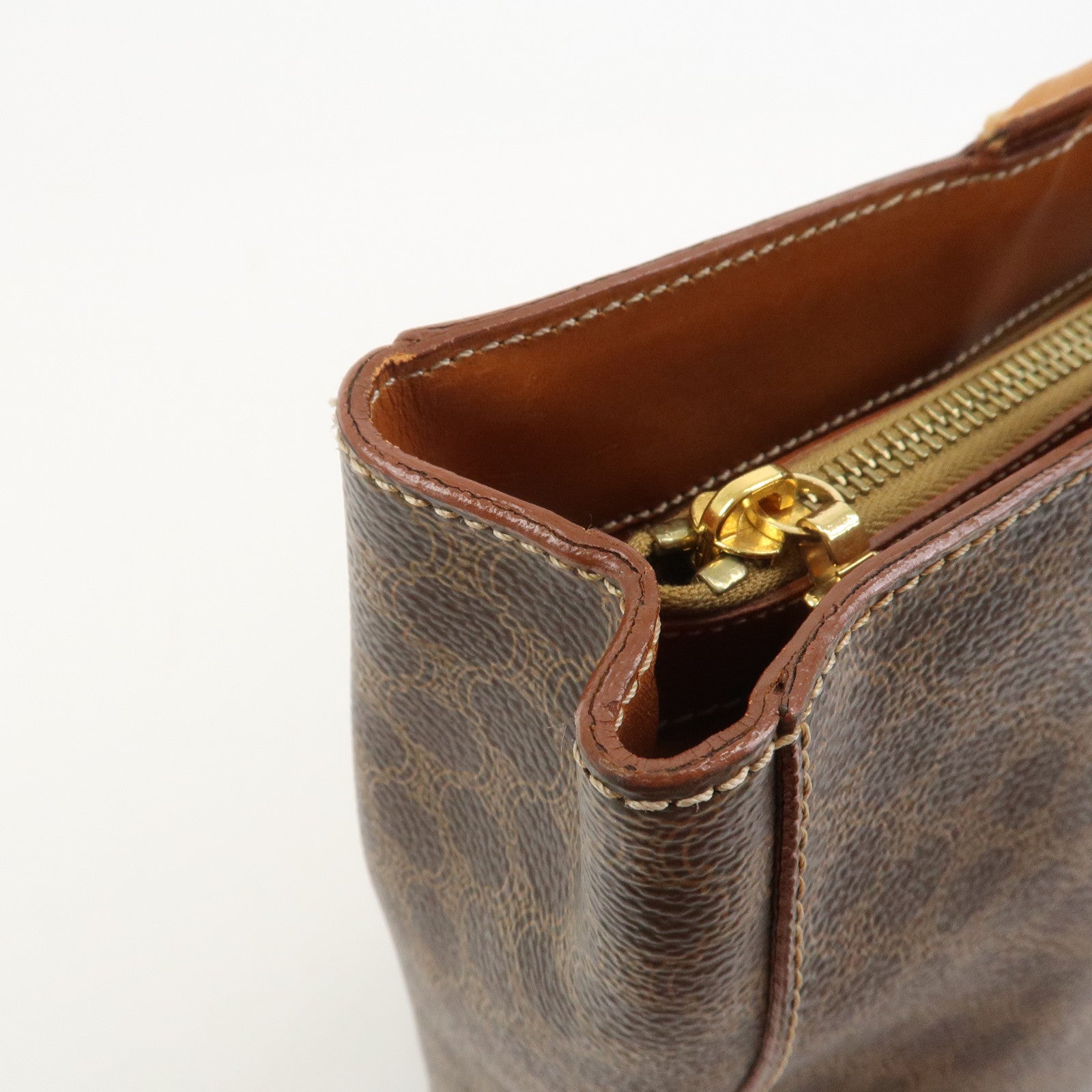 CELINE Macadam PVC Leather Hand Bag Tote Bag Brown
