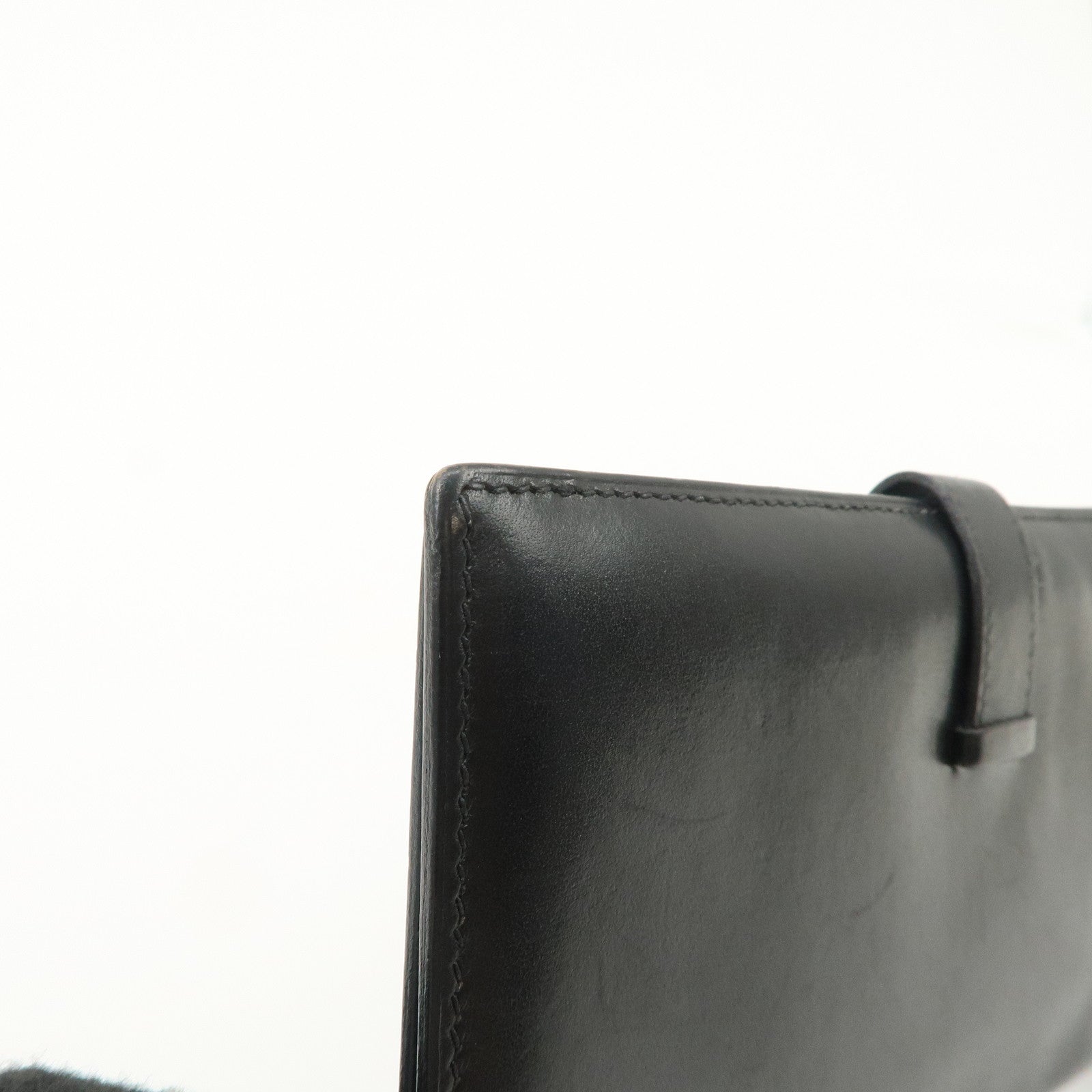 HERMES Bearn Leather Long Wallet H Stamped Black Gold HDW Used