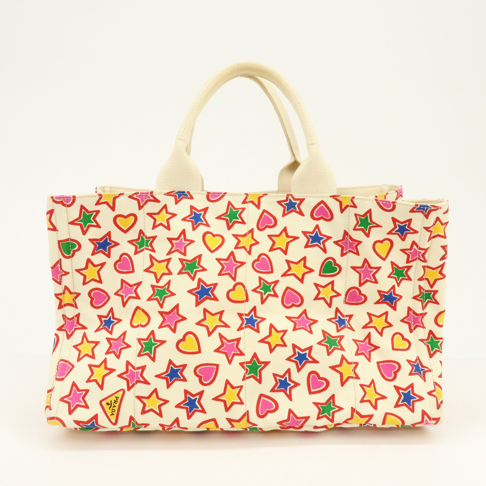 PRADA Triangle Logo Canapa Large Star Heart Canvas Tote Bag BN1872