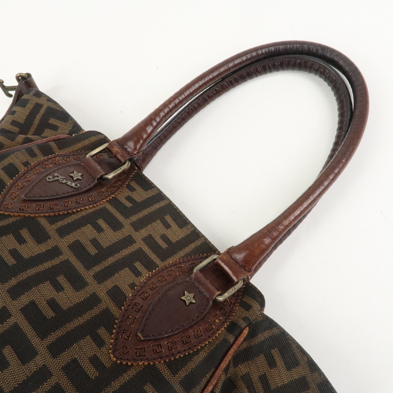 FENDI Ethnico Zucca Canvas Leather Tote Bag Shoulder Bag 8BN157