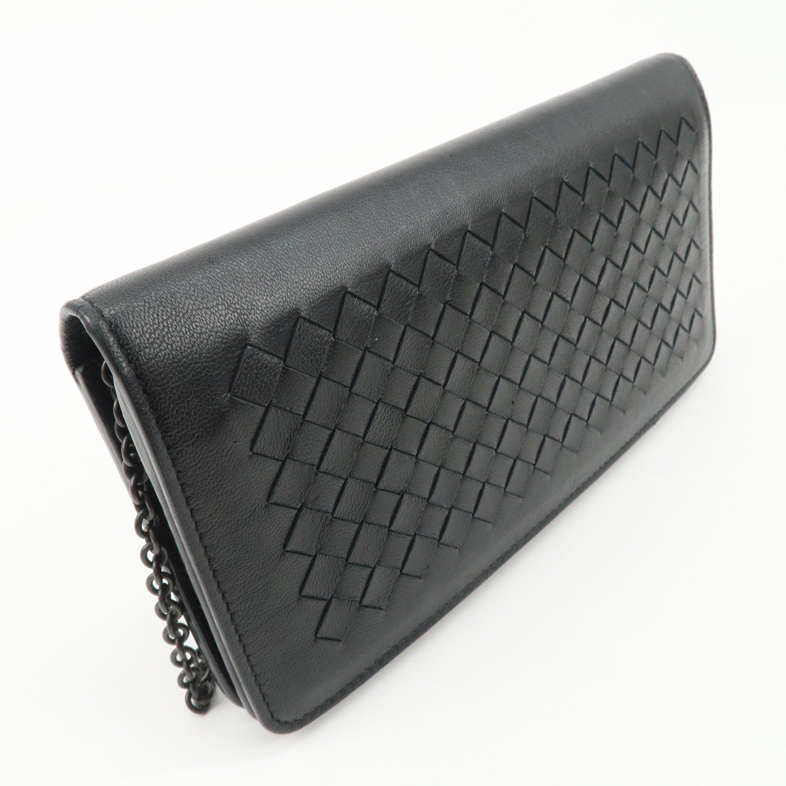 BOTTEGA VENETA Intrecciato Leather Chain Wallet Black