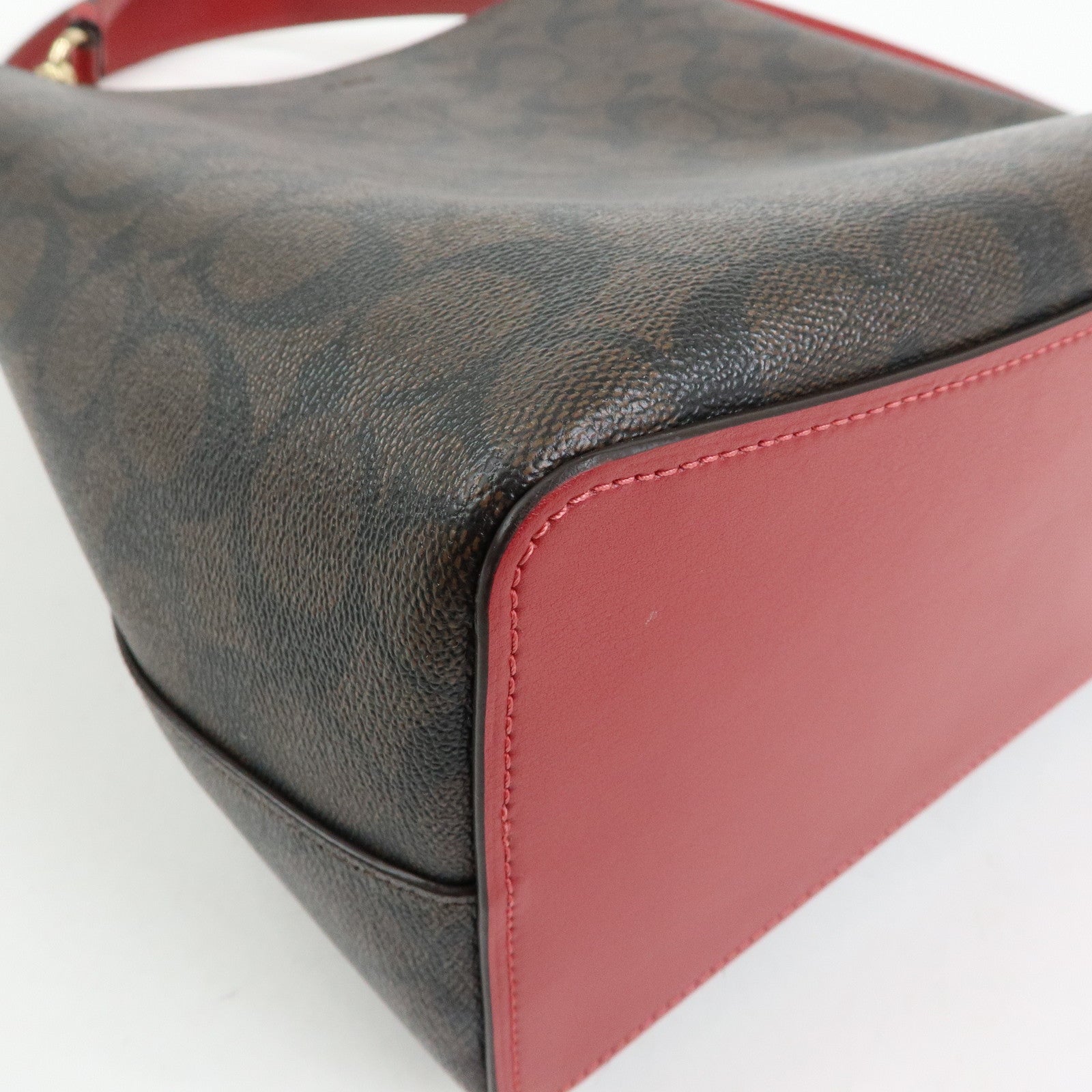 COACH Signature PVC 2Way Shoulder Bag Hand Bag Dark Brown Red