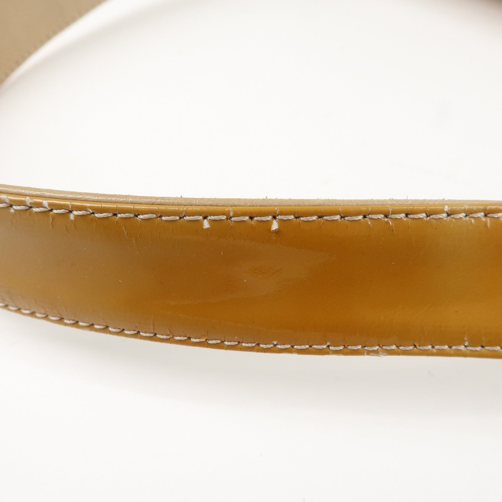 CHANEL COCO Mark Chocolate Bar Patent Leather Shoulder Bag Beige Used