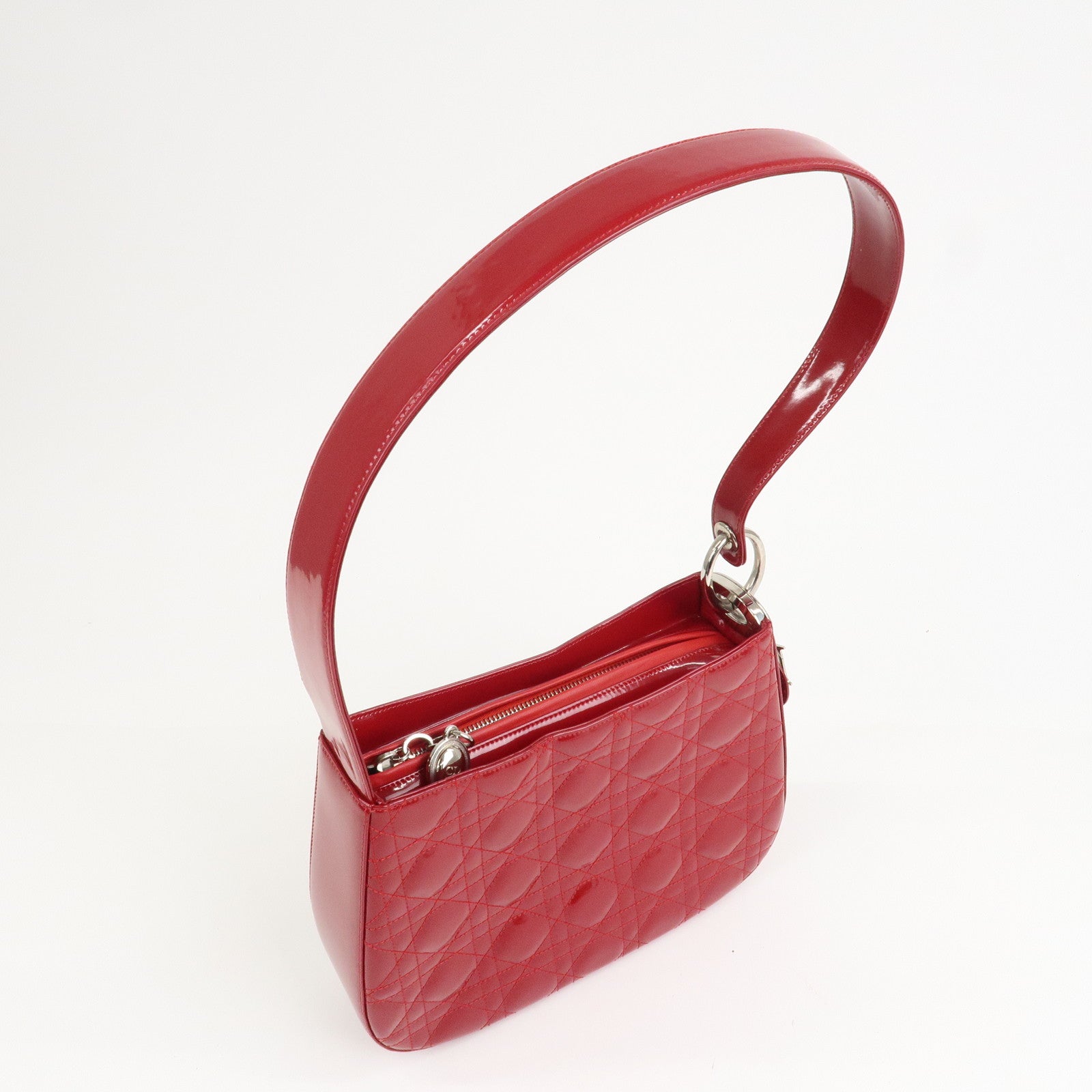 Christian Dior Cannage Patent Leather One Shoulder Bag Red