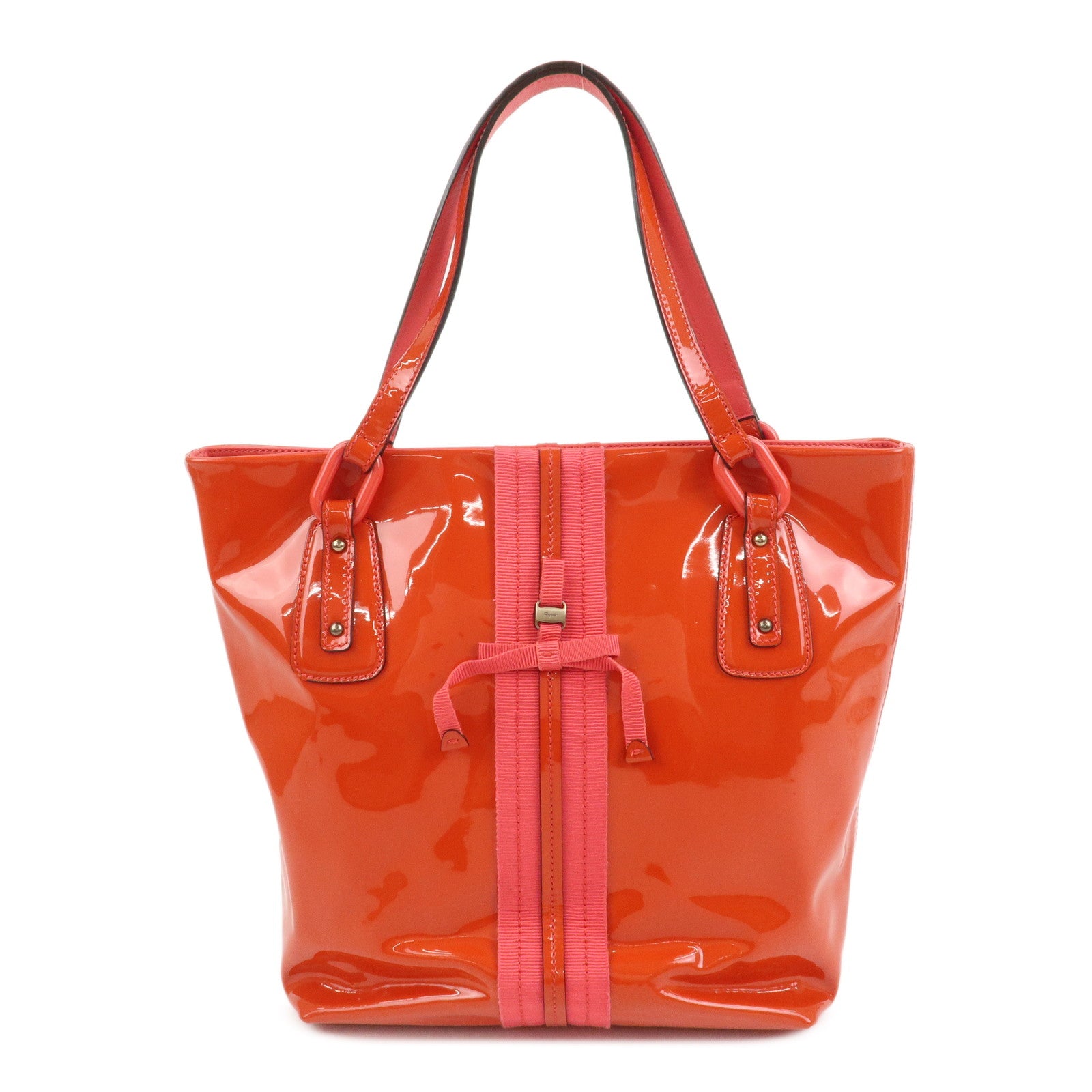 Ferragamo Vara Patent Leather Shoulder Bag Orange