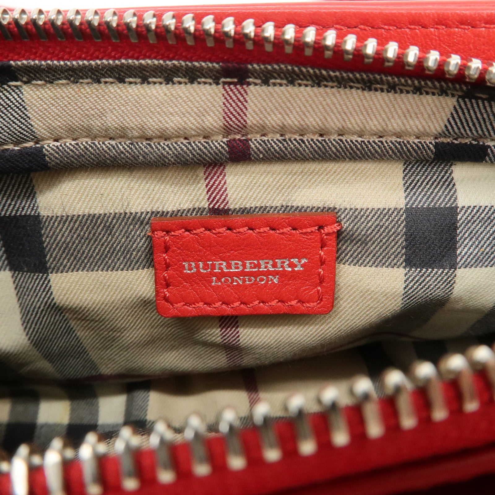 BURBERRY Logo Leather Shoulder Bag Mini Hand Bag Red Used