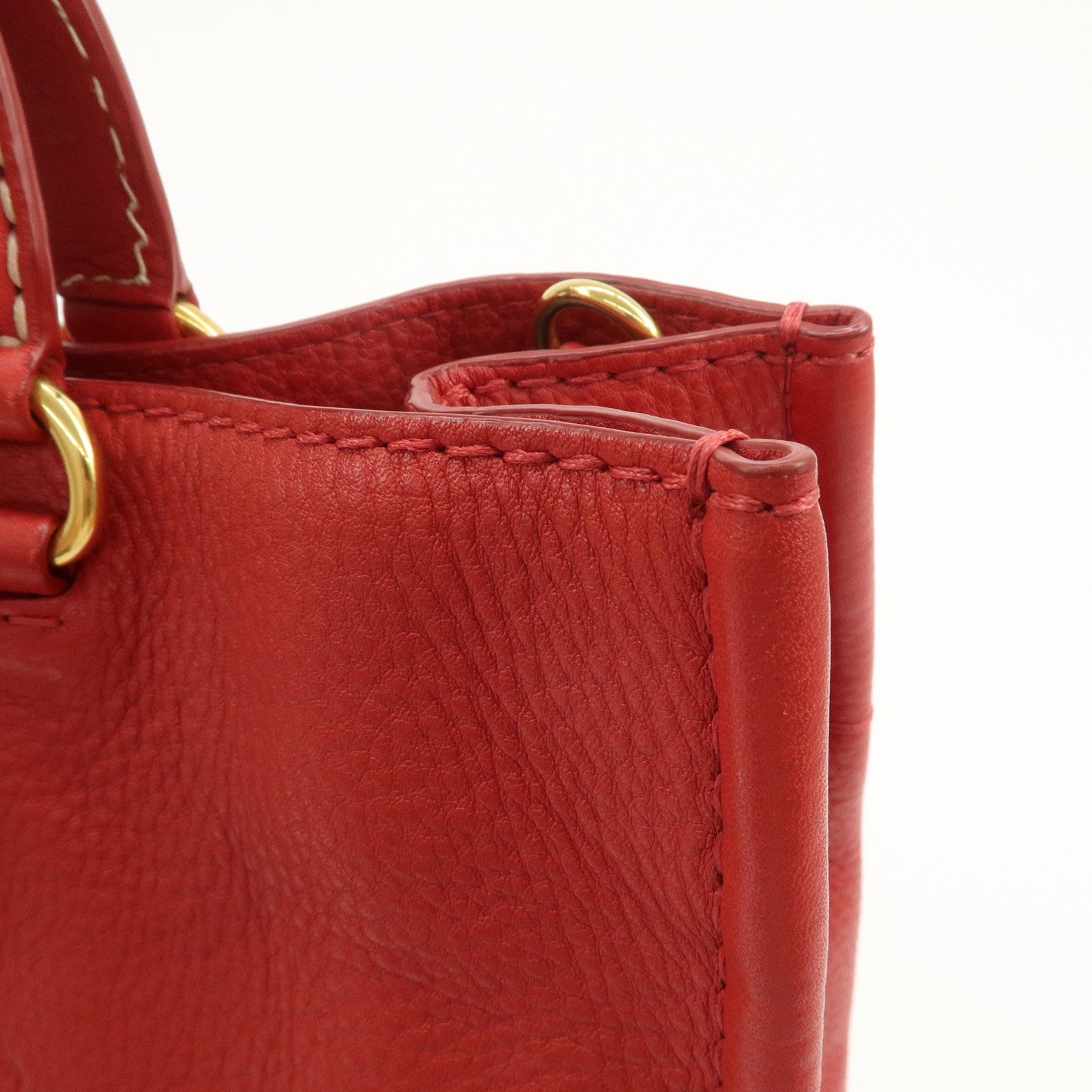 PRADA Vitello Daino Leather 2Way Tote Bag Shoulder Bag Red BR4617