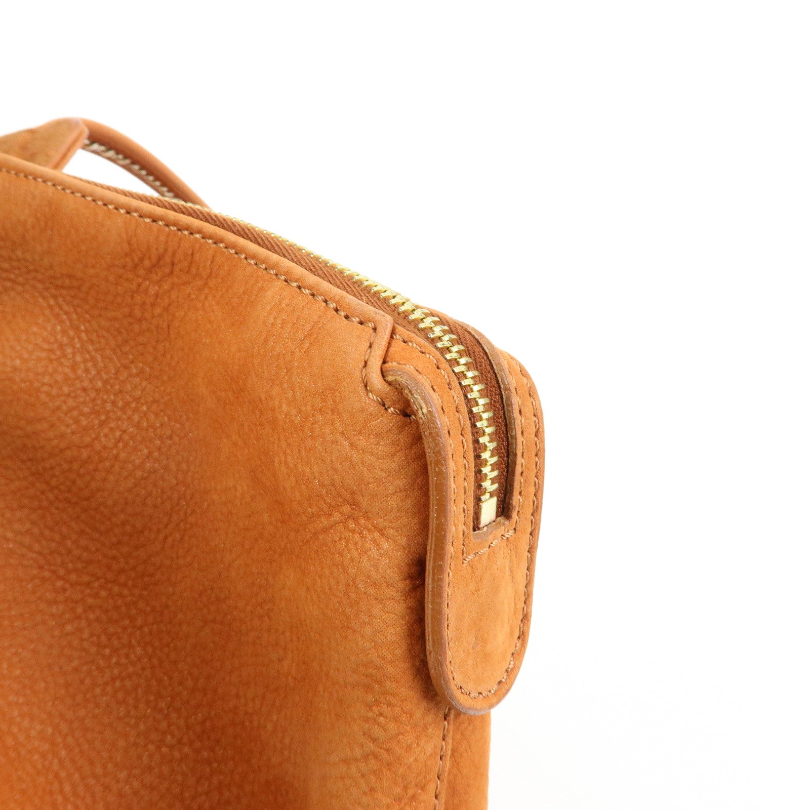 FENDI Leather LAMPO Tote Bag Shoulder Bag Camel Brown 8BR636