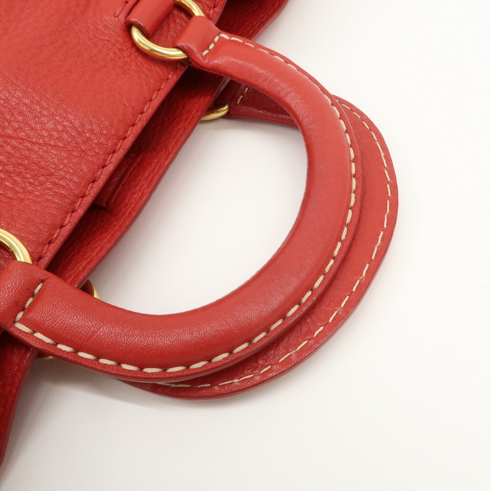 PRADA Vitello Daino Leather 2Way Tote Bag Shoulder Bag Red BR4617