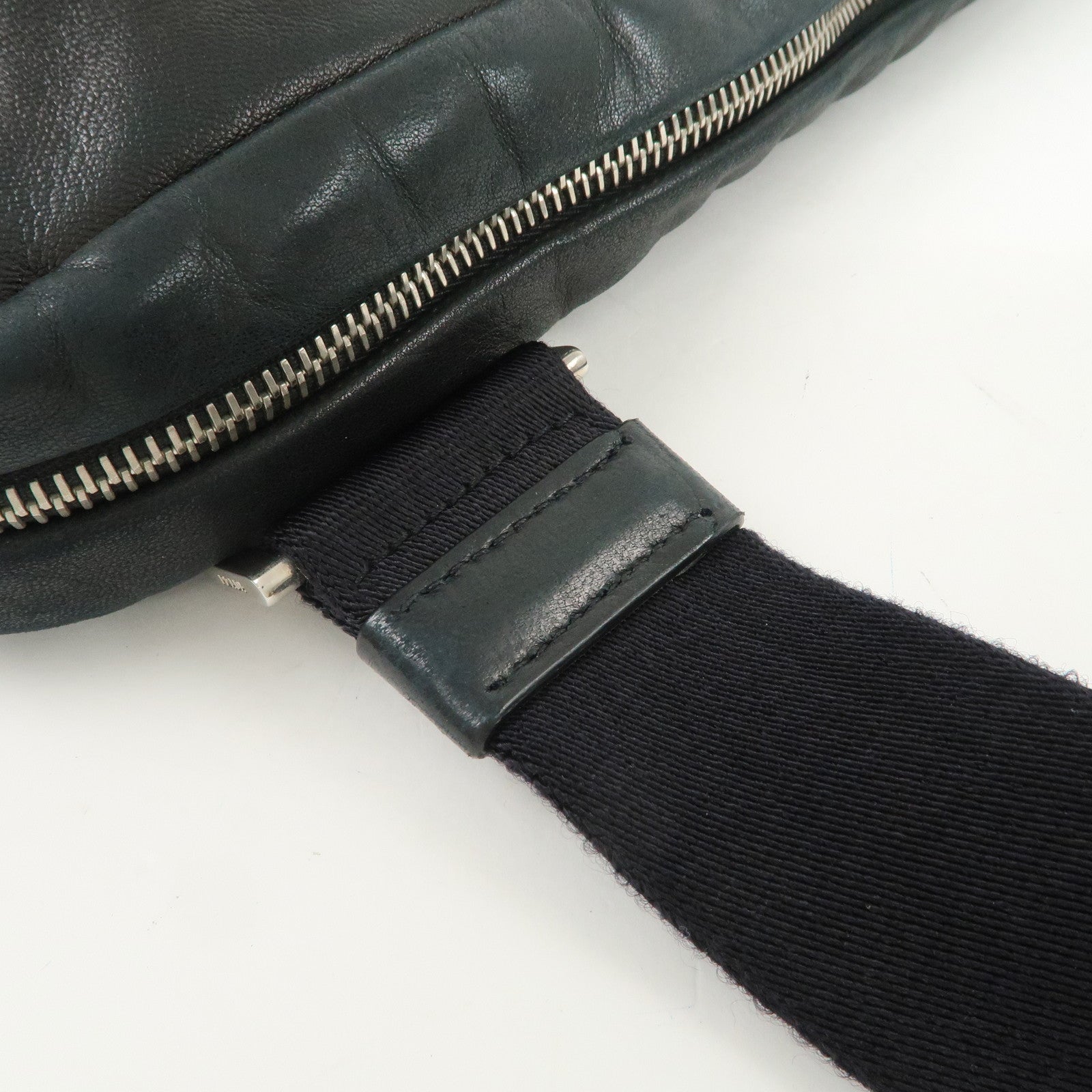 PRADA Triangle Logo Lamb Skin Canvas Shoulder Crossbody Bag Black