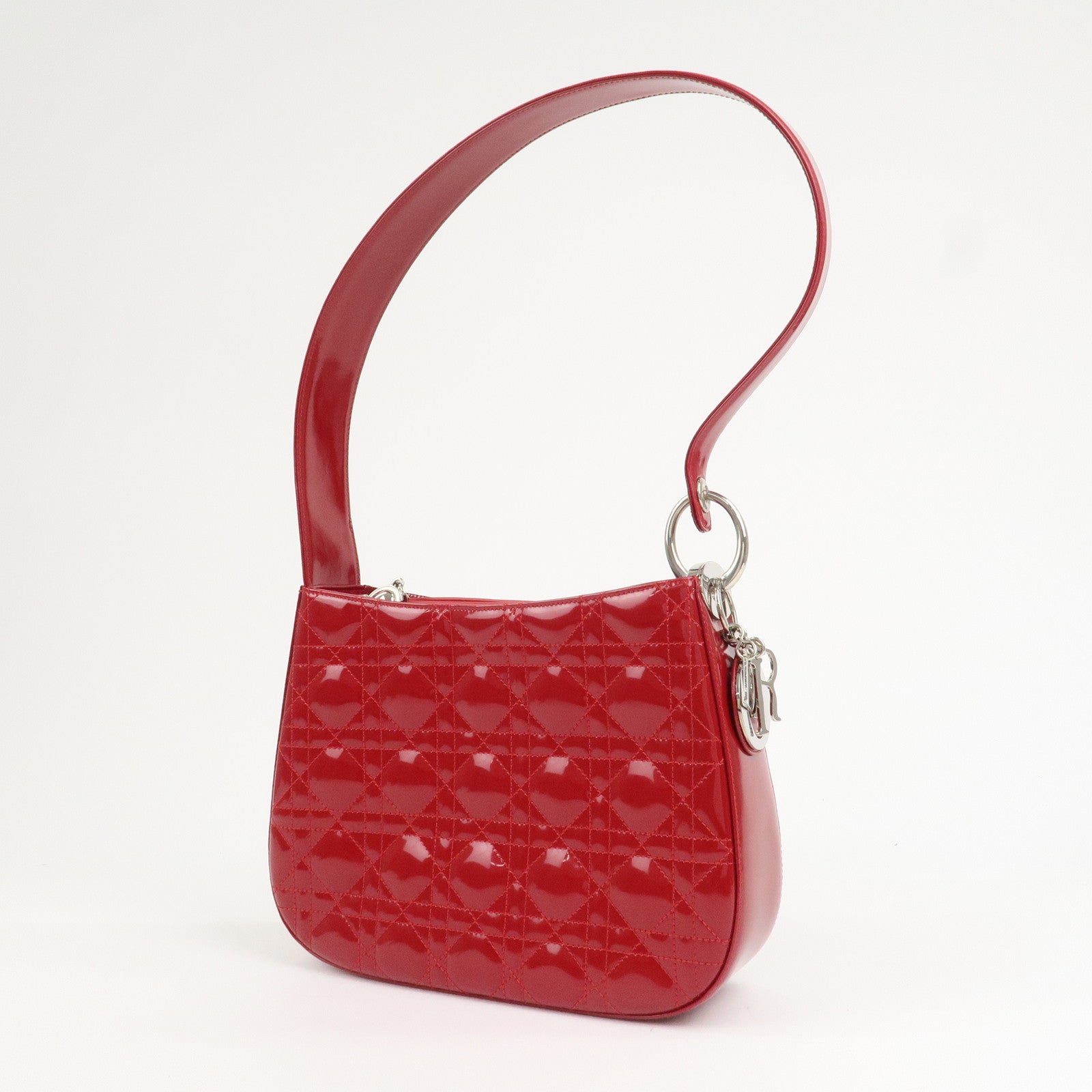 Christian Dior Cannage Patent Leather One Shoulder Bag Red