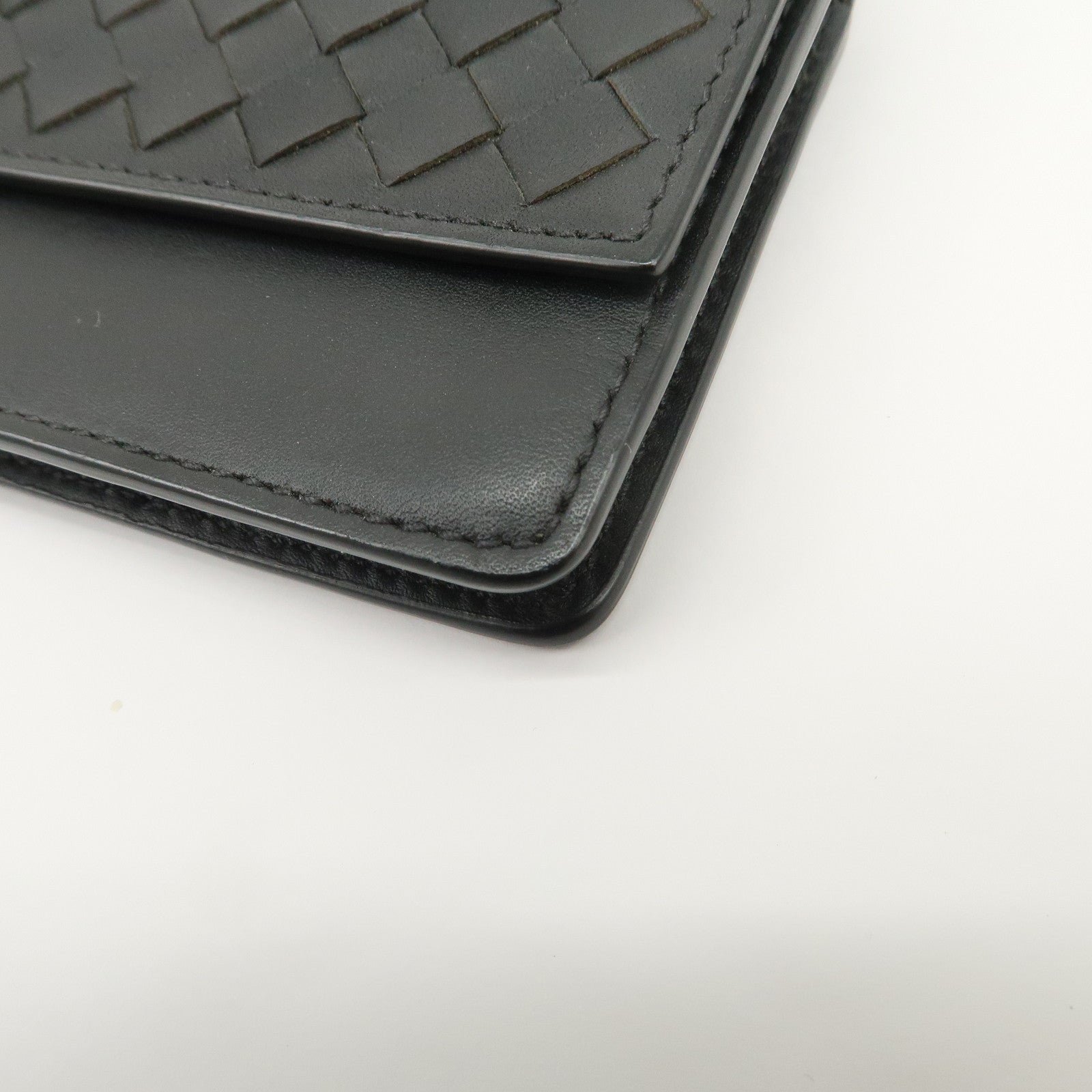 BOTTEGA VENETA Intrecciato Leather Card Case Card Holder Black