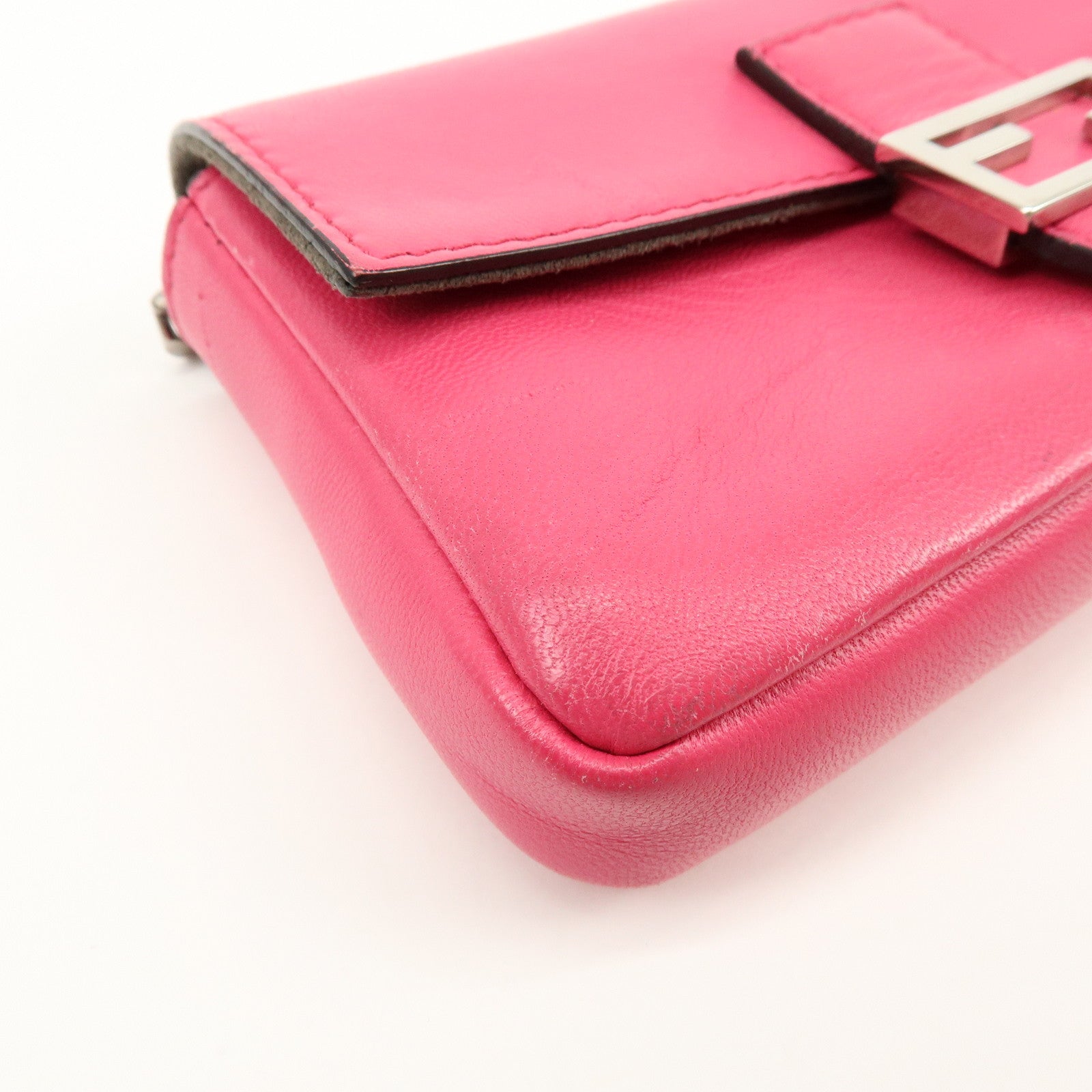 FENDI Leather Micro Baguette Shoulder Bag Crossbody Bag Pink 8M0354
