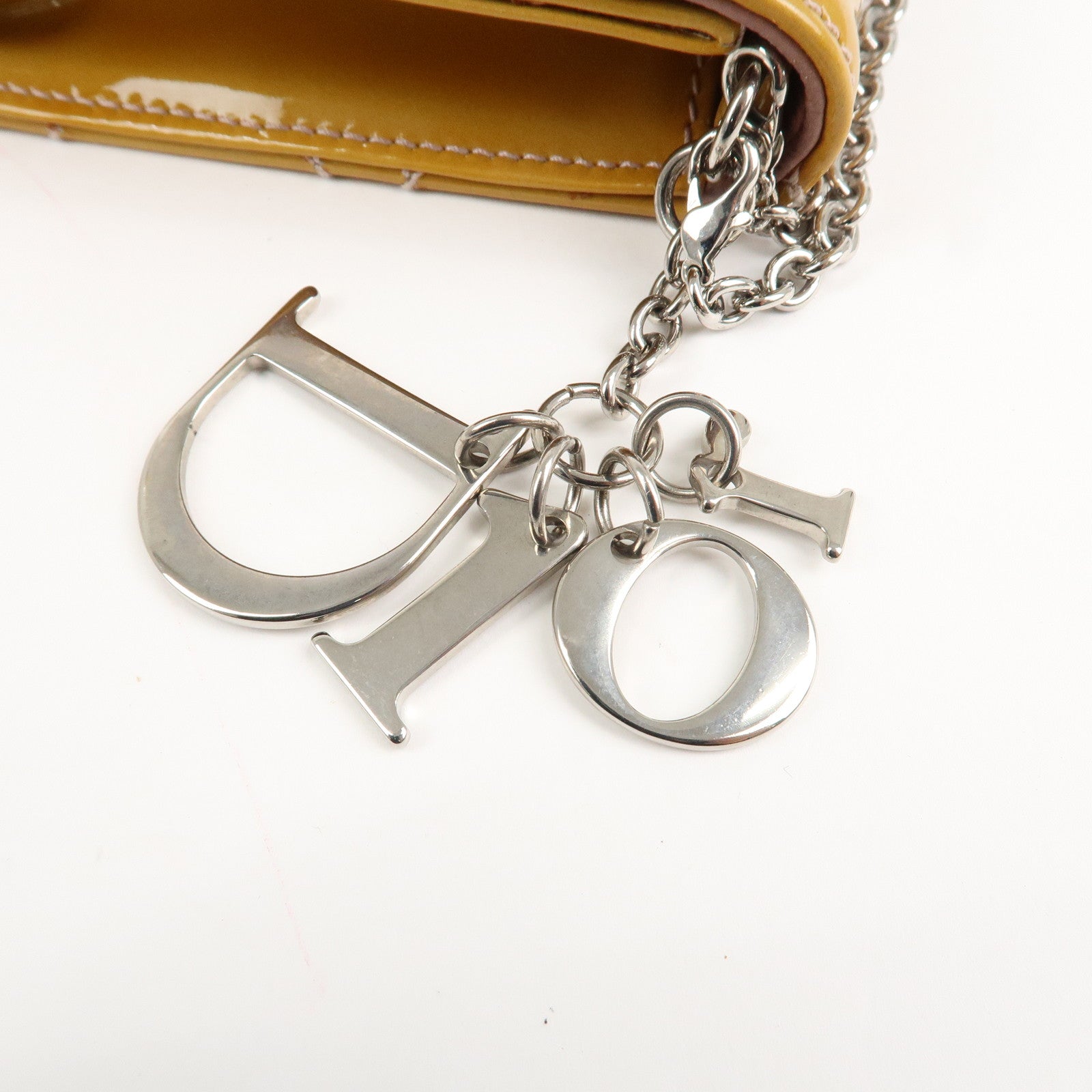 Christian Dior Cannage Patent Leather Chain Shoulder Bag Yellow Used