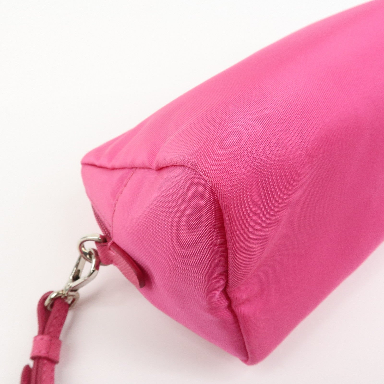 PRADA Triangle Logo Nylon Leather Cosmetic Pouch Pink 1NE693
