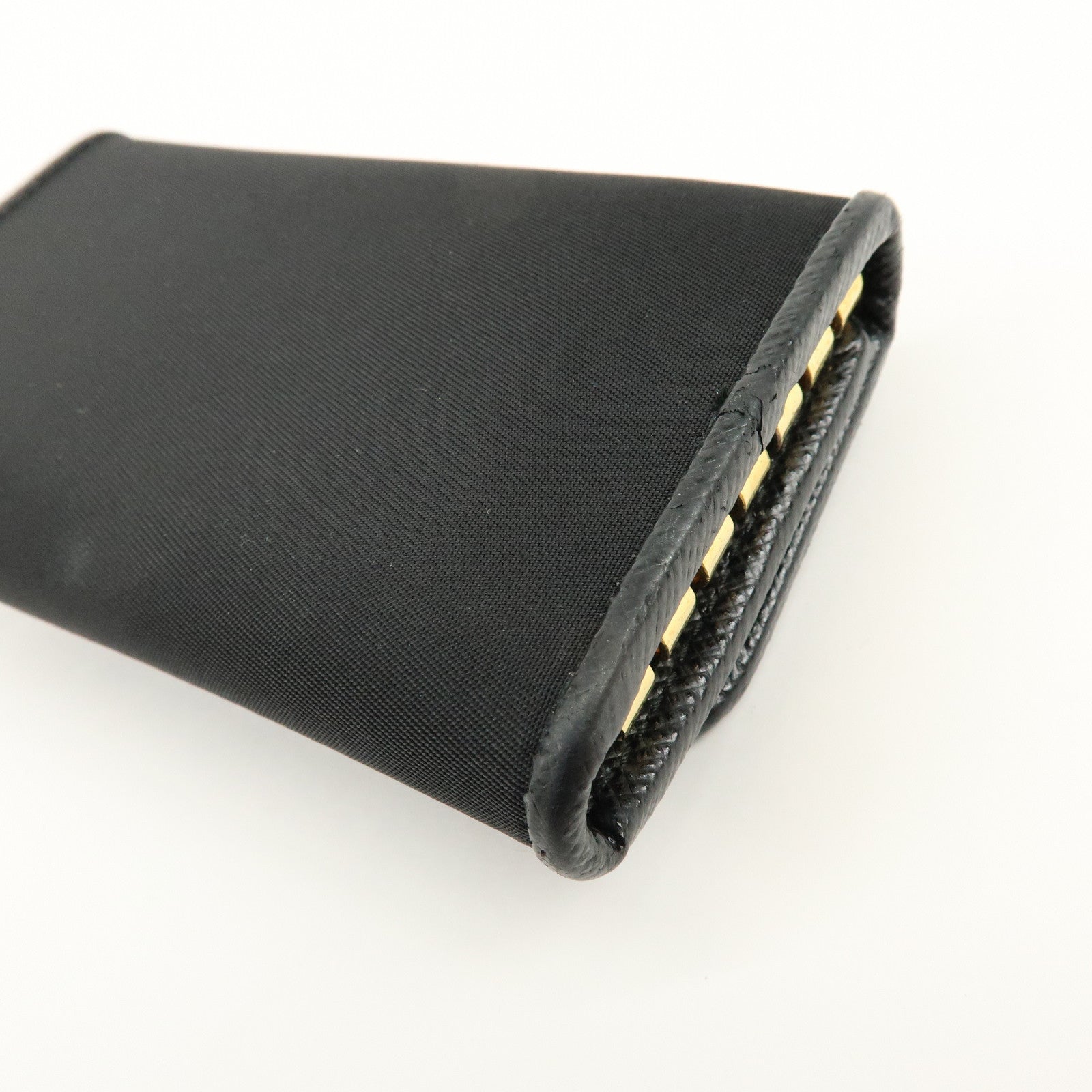 PRADA Triangle Logo Nylon 6 Rings Key Case Key Holder Black 1PG222