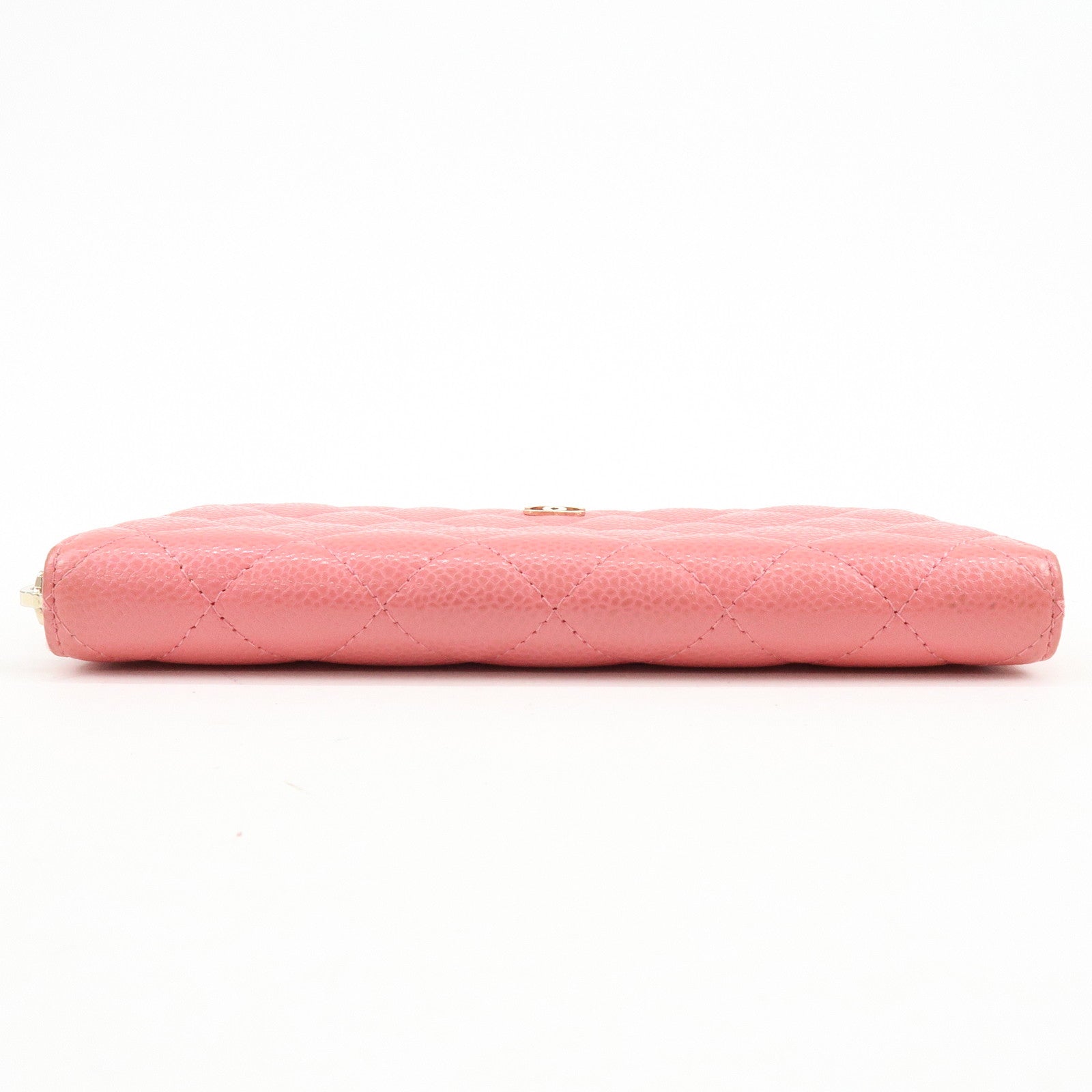 CHANEL Matelasse Caviarskin Round Zippy Long Wallet Pink A82281