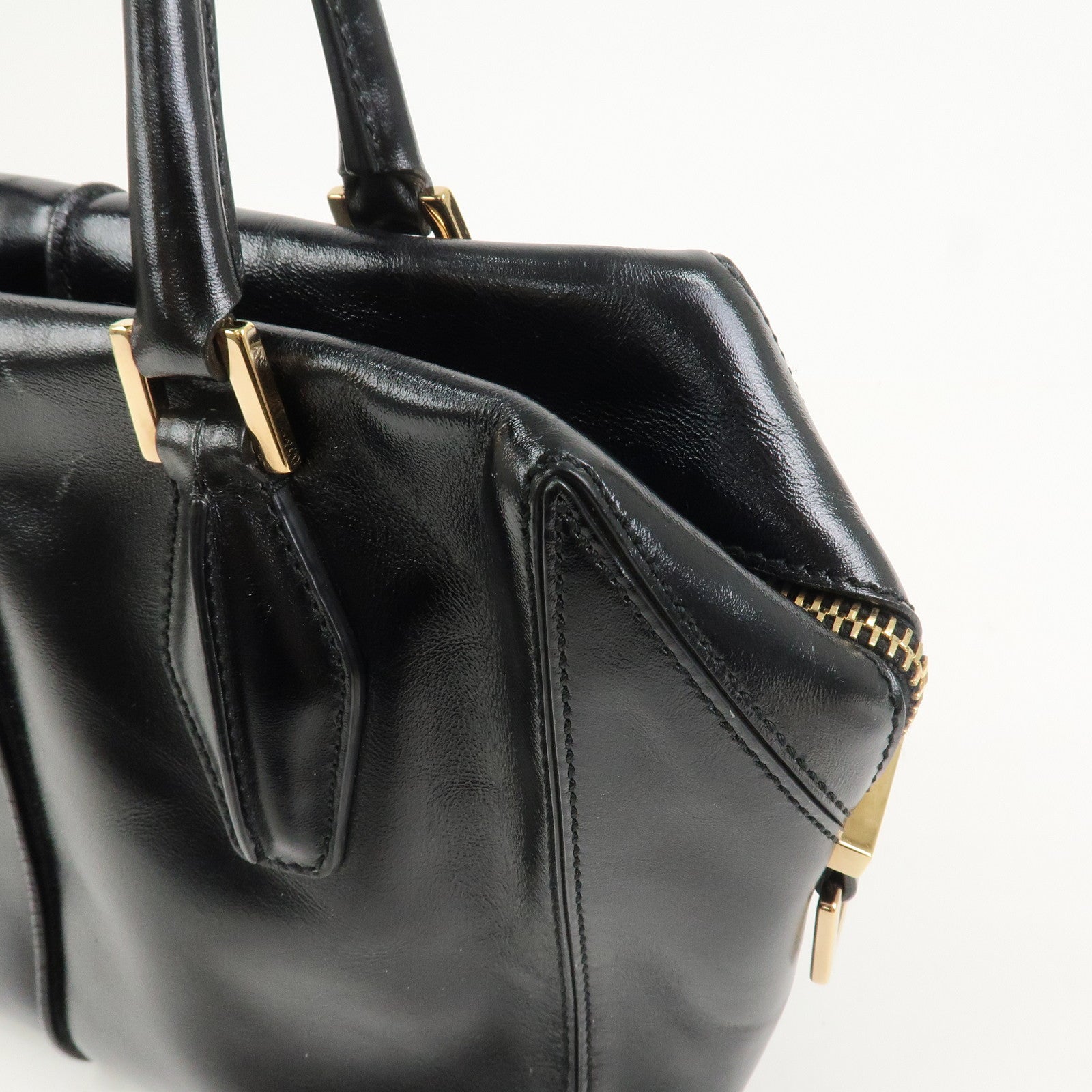 TOD’S D Cube Leather 2 Way Bag Hand Bag Shoulder Bag Black Gold