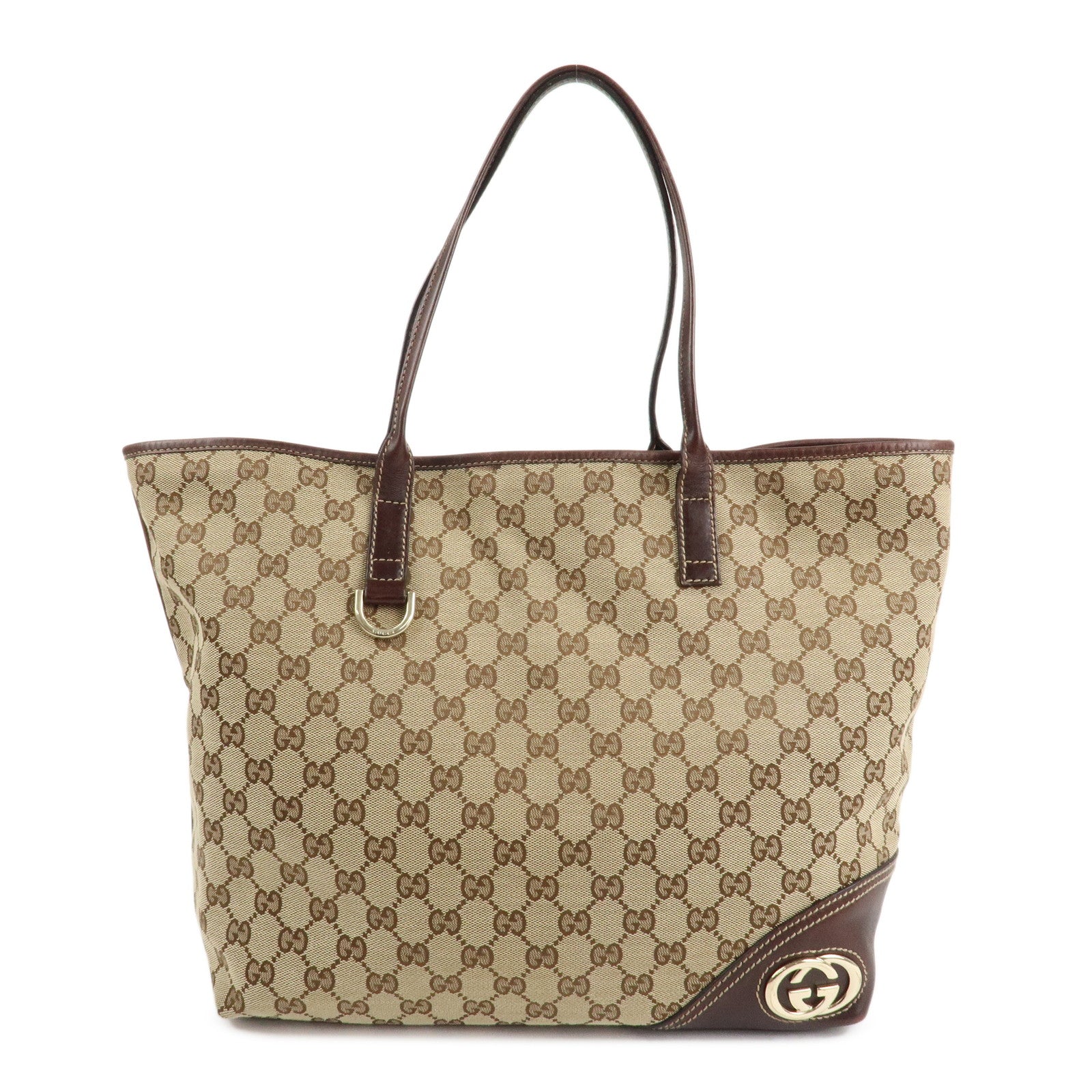 GUCCI Abbey Interlocking G GG Canvas Leather Tote Bag Brown 169945 Used
