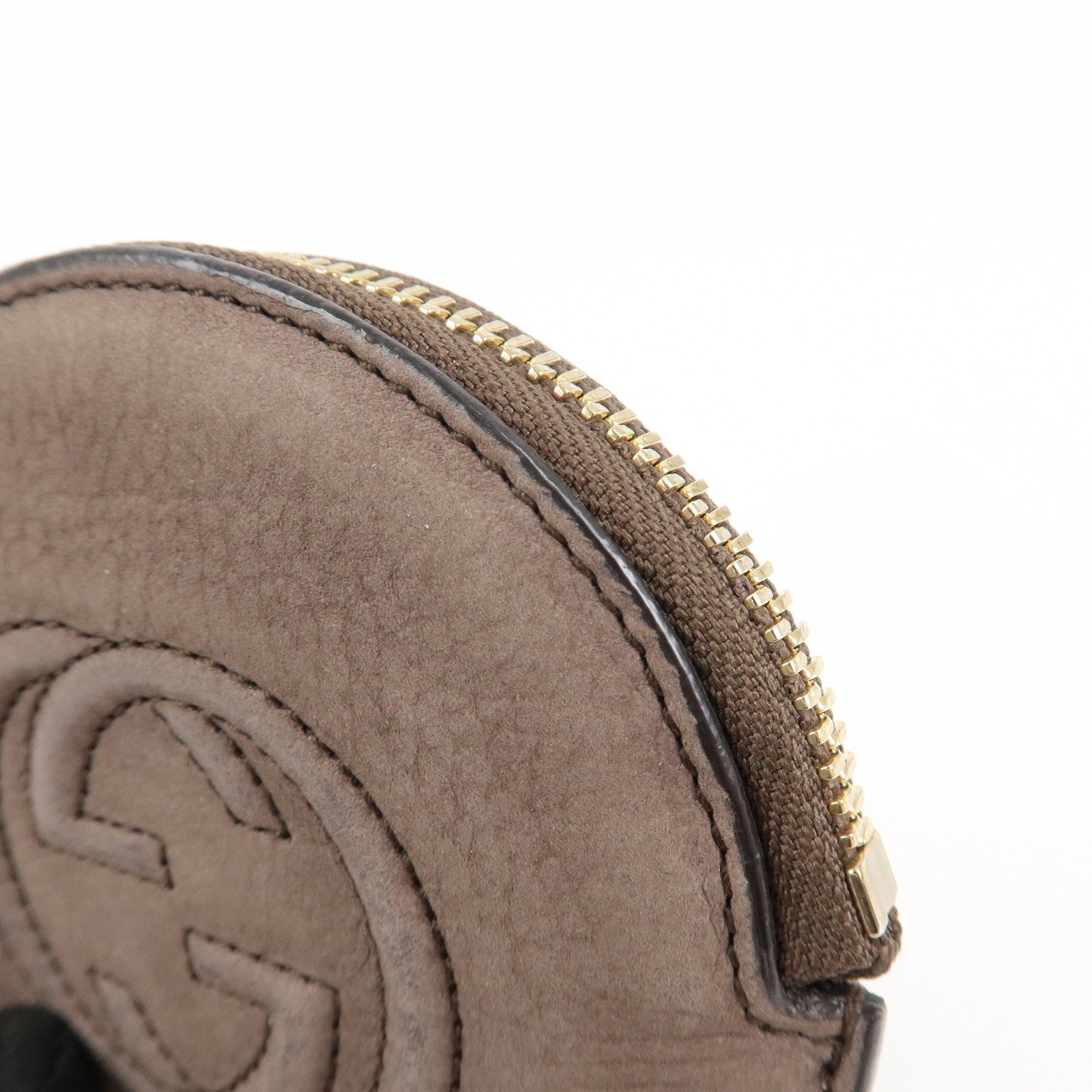 GUCCI Interlocking G Leather Coin Case Tassel Charm Beige 337946 Used