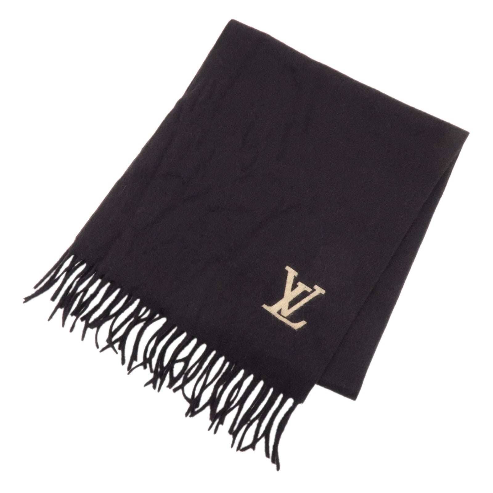 Louis Vuitton Echarpe Gelam LV Logo Cashmere 100% Scarf Black Beige
