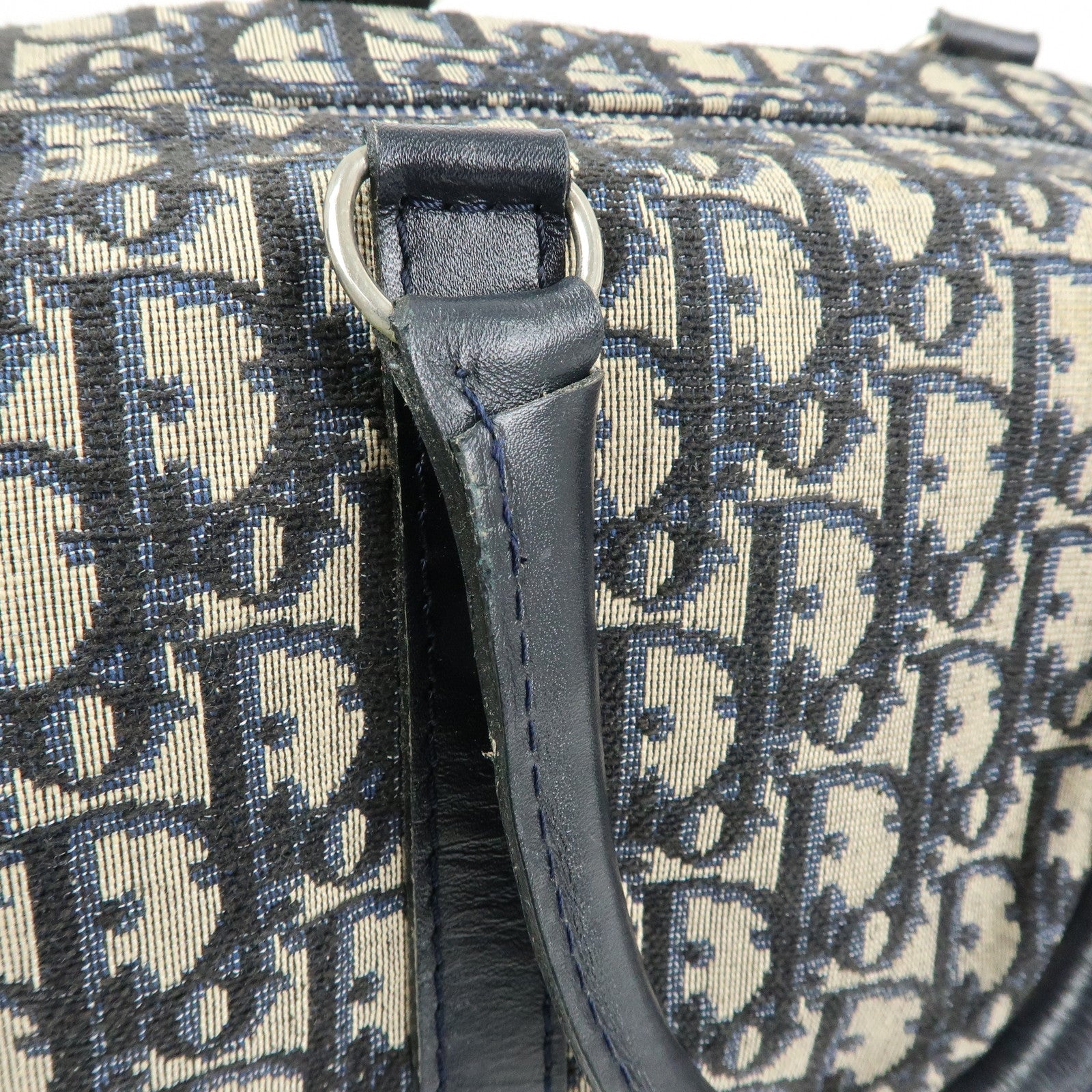Christian Dior Trotter Jacquard Leather Boston Bag Hand Bag Navy