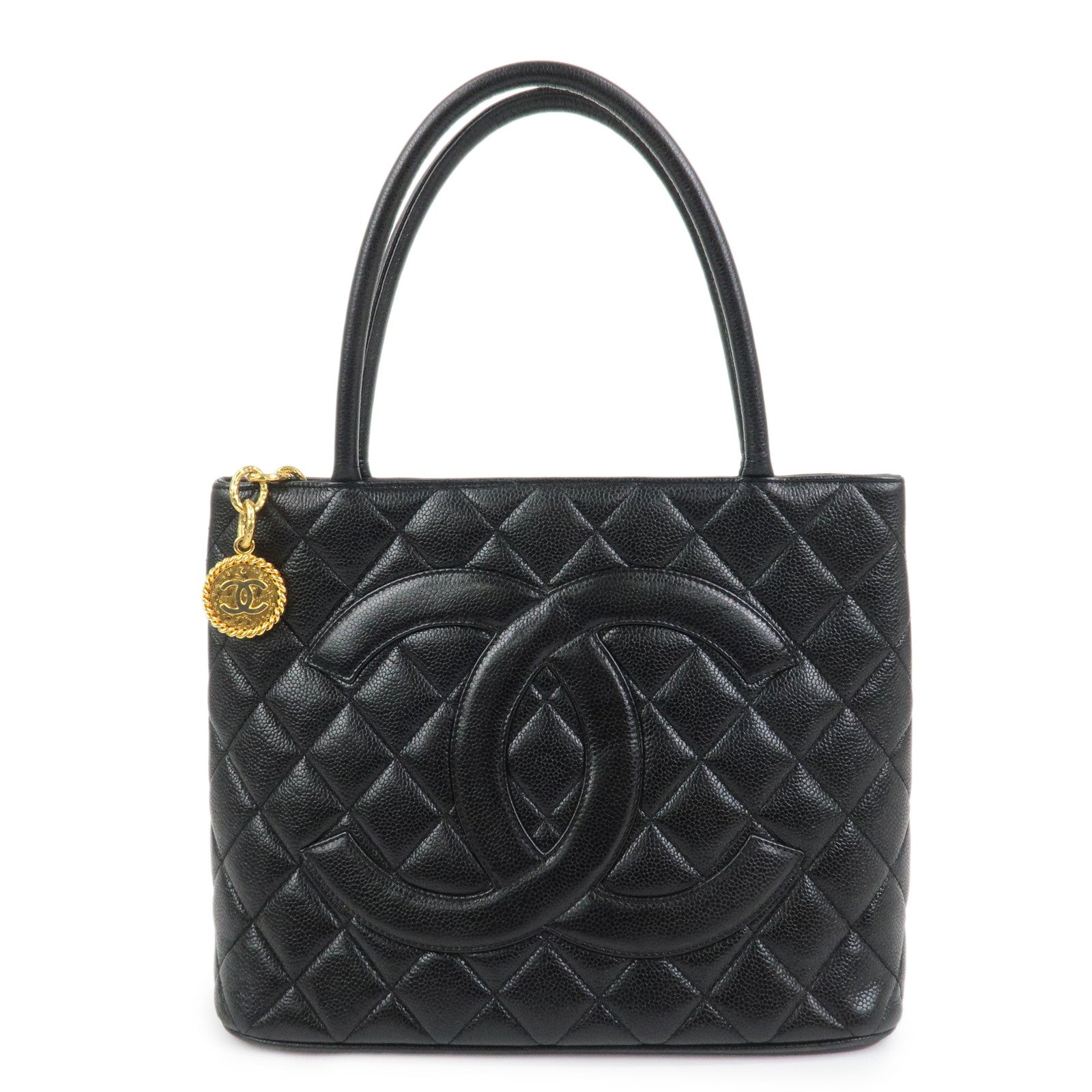 CHANEL Matelasse Caviarskin Medallion Tote Bag Hand Bag A01804