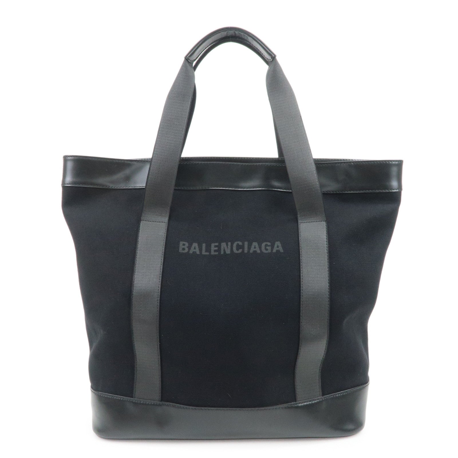 BALENCIAGA NAVY CABAS Canvas Tote Bag Shoulder Bag Black 374767