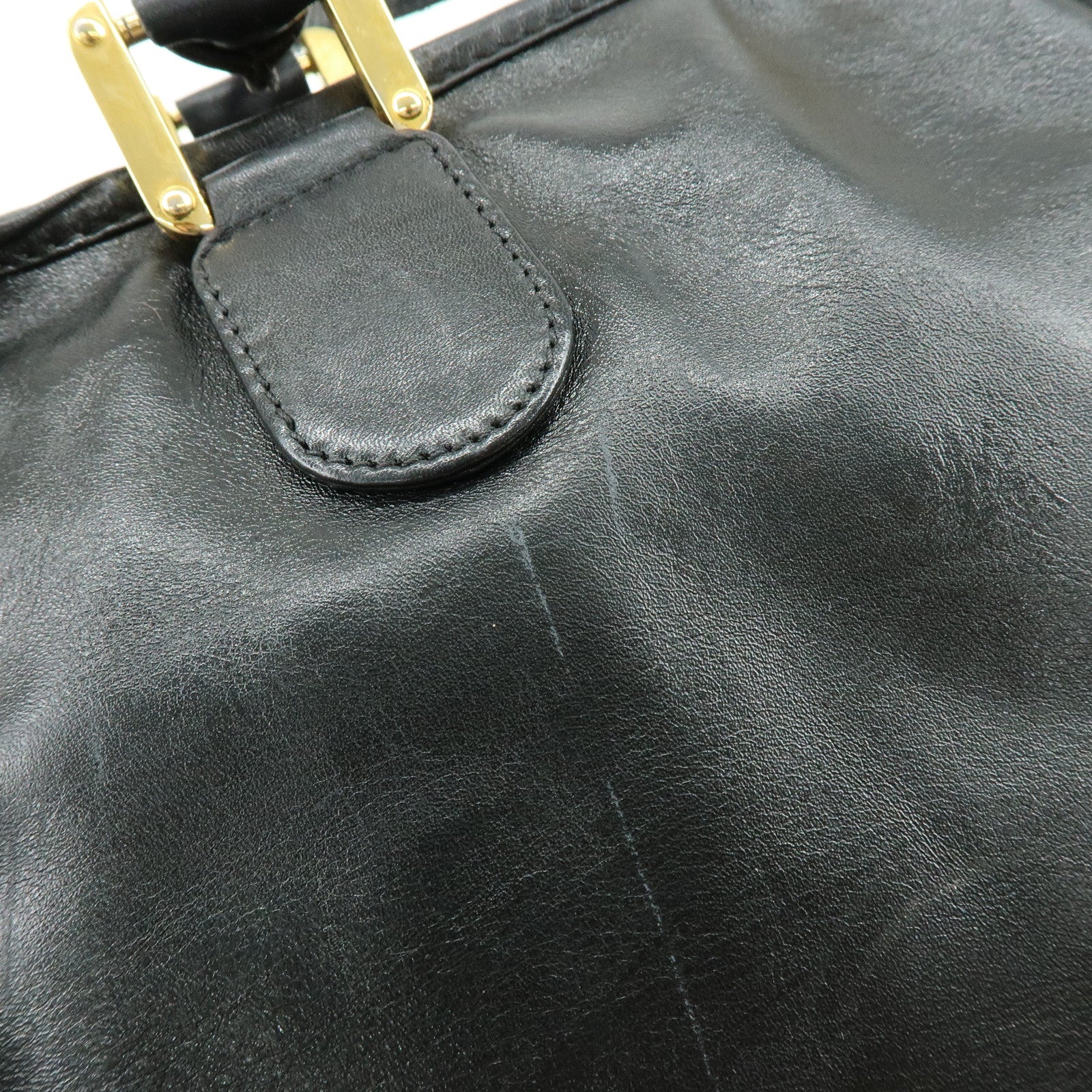 LOEWE Anagram Amazona36 Leather Hand Bag Boston Bag Black