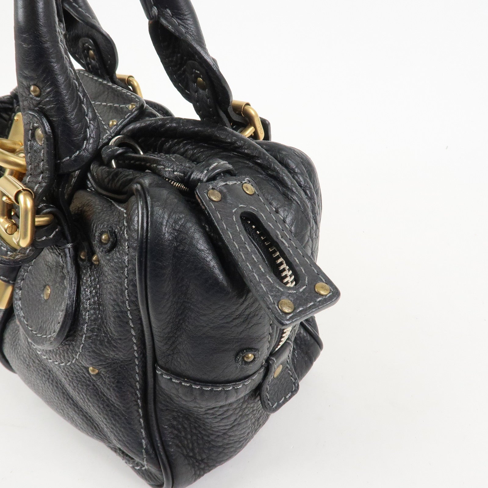 Chloe Paddington Leather Hand Bag Shoulder Bag Boston Bag Black