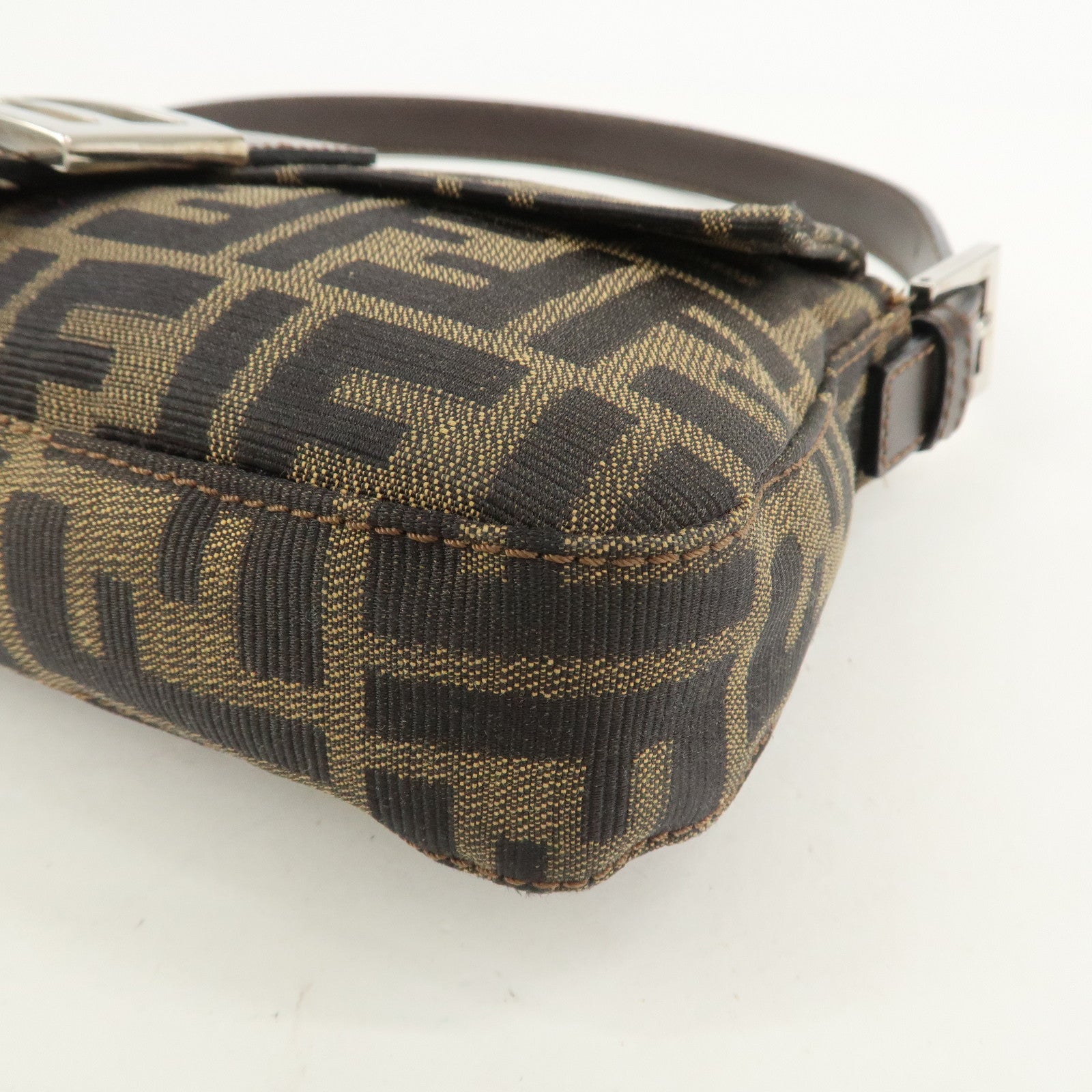 FENDI Mamma Baguette Canvas Leather Shoulder Bag Brown 26424