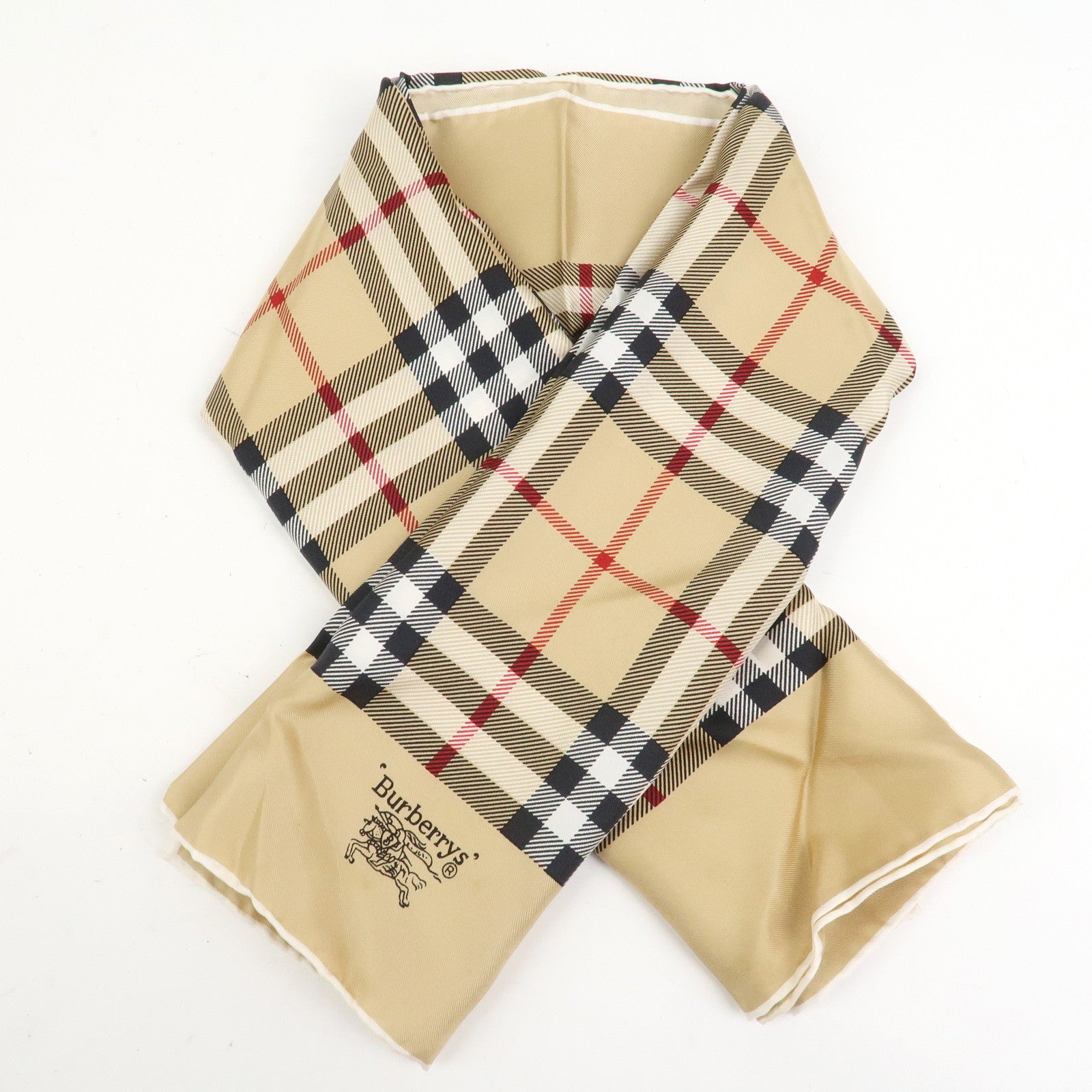 BURBERRY Nova Plaid Silk 100% Scarf 90×90 Beige