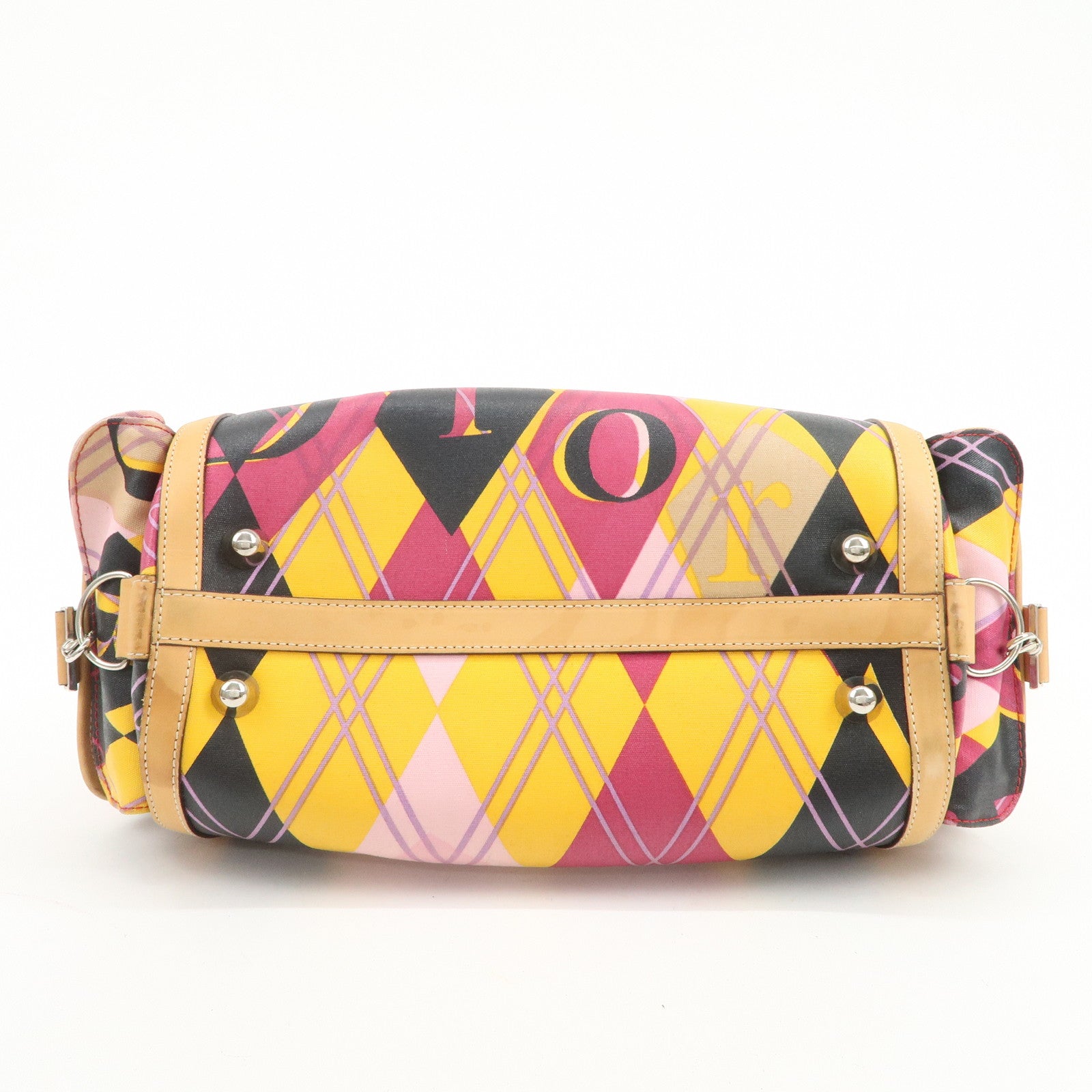 Christian Dior PVC Leather 2Way Bag Boston Bag Yellow Pink Brown
