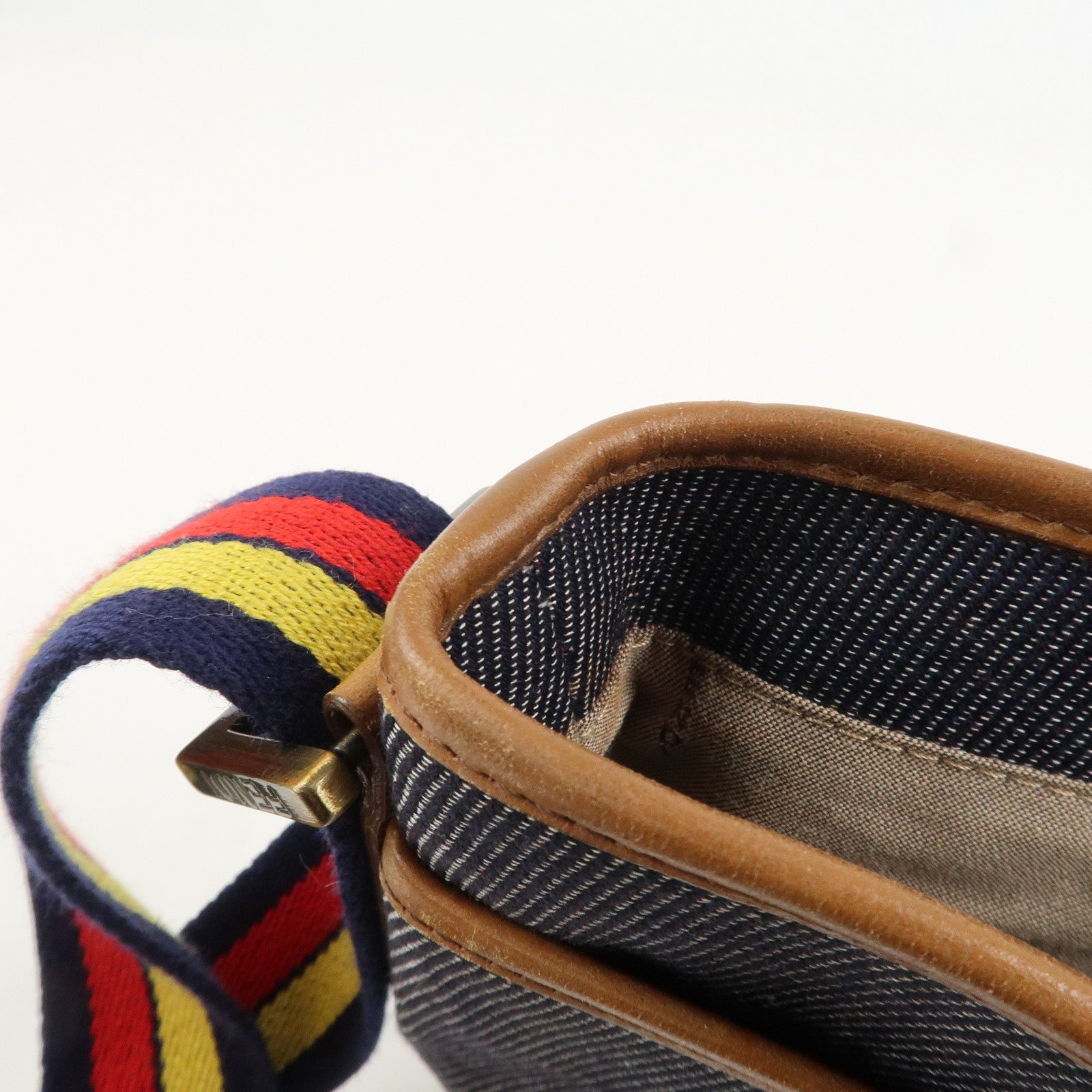 FENDI Zucca Canvas Leather Shoulder Bag Crossbody Bag Navy 7VA155