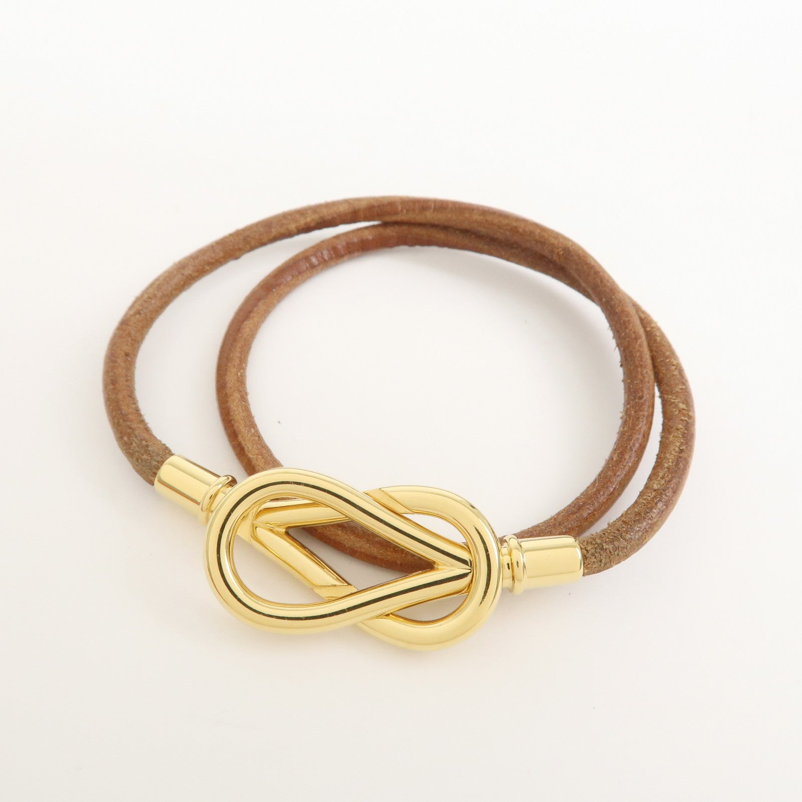 HERMES Leather Double Tour Jumbo Metal Bracelet Choker Brown