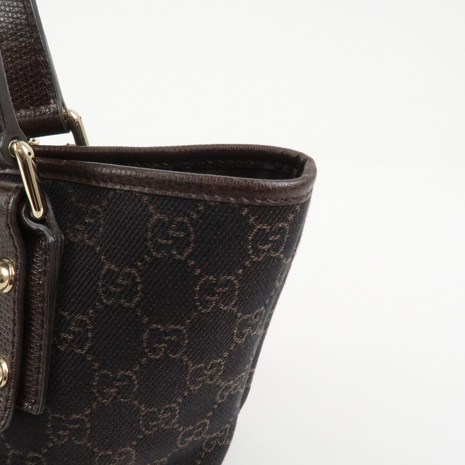 GUCCI Logo GG Canvas Leather Hand Bag Tote Bag Dark Brown 240017