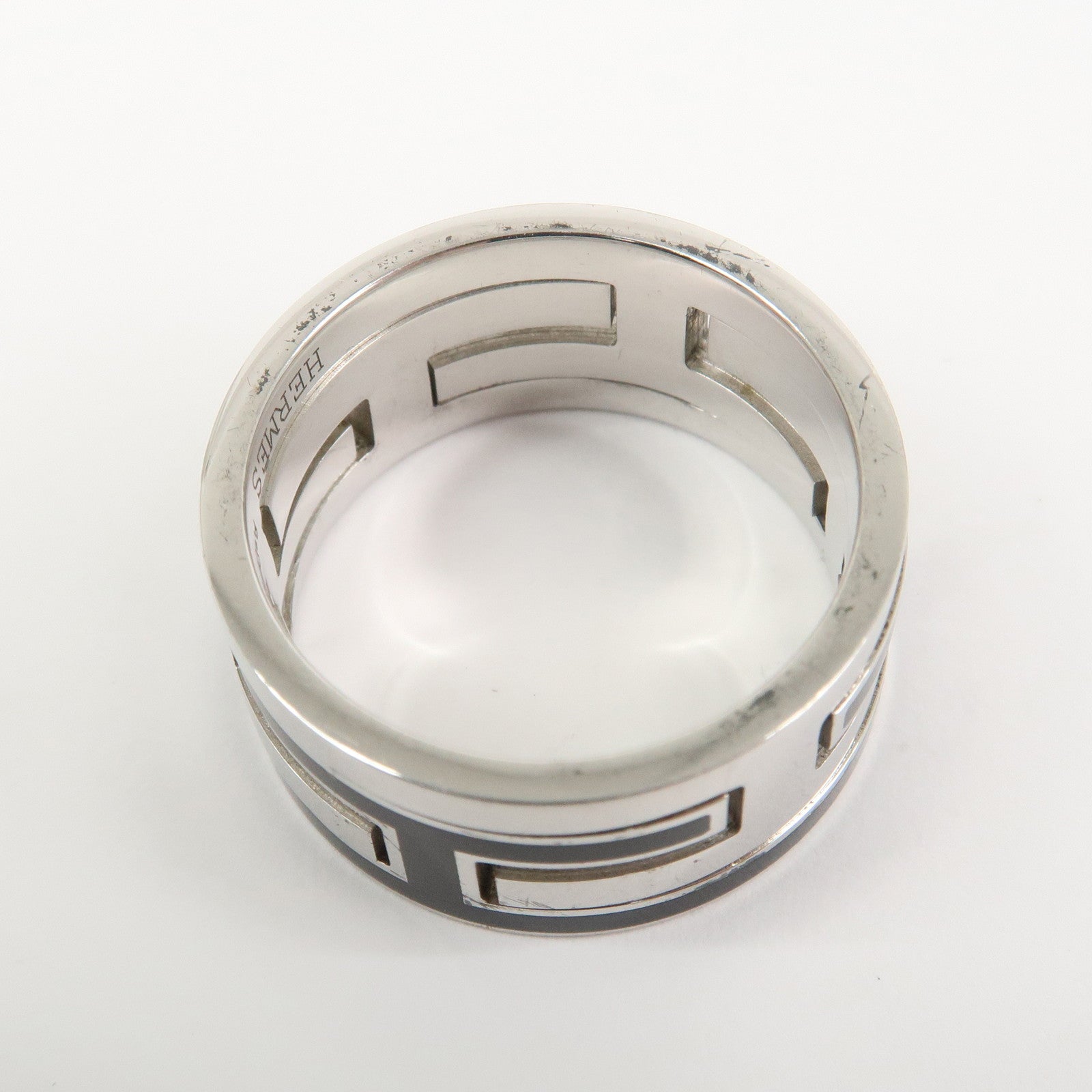 HERMES Move Ash Enamel Logo Ring SV925 Silver Black