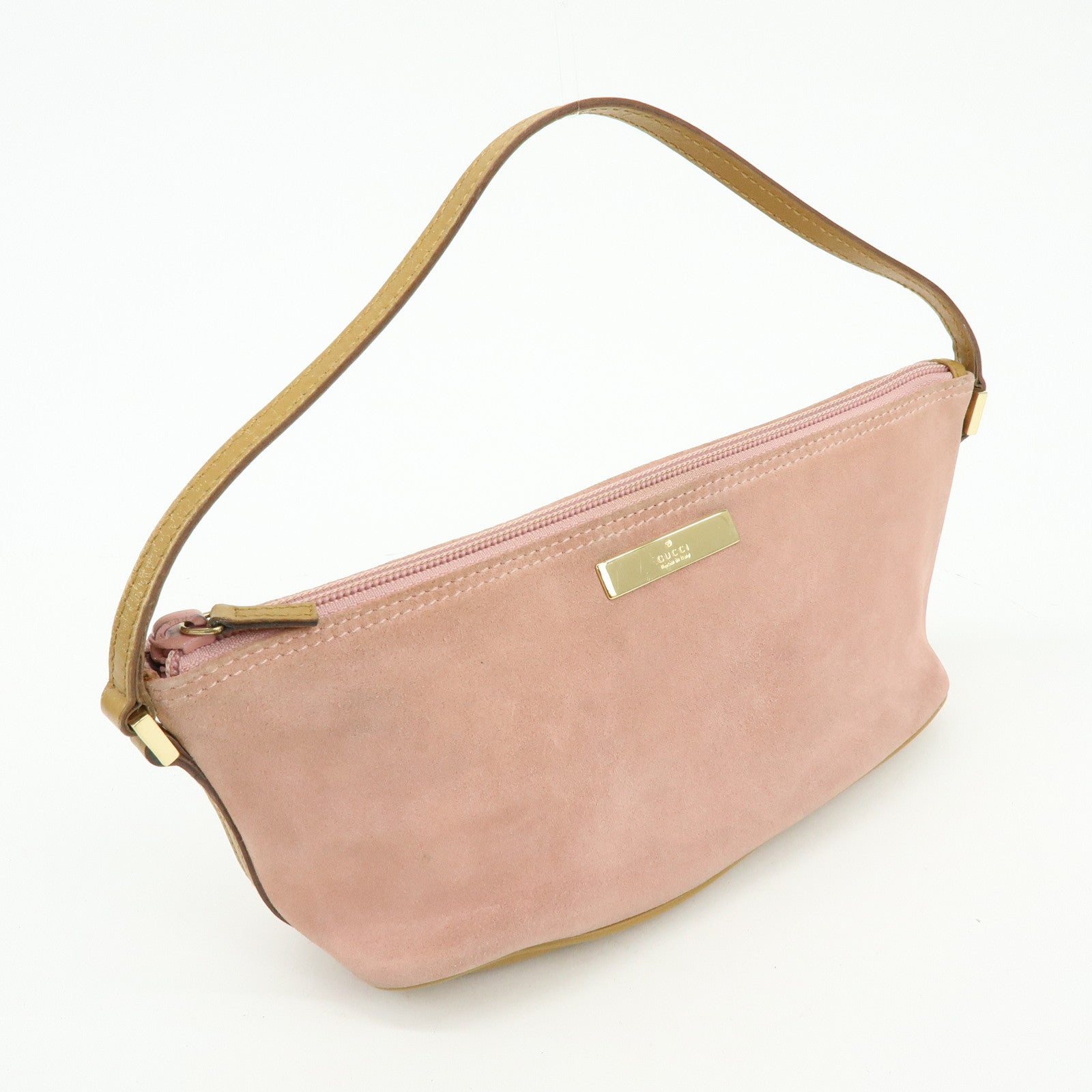 GUCCI Boat Bag Suede Leather Accessory Pouch Hand Bag Pink 039.1103