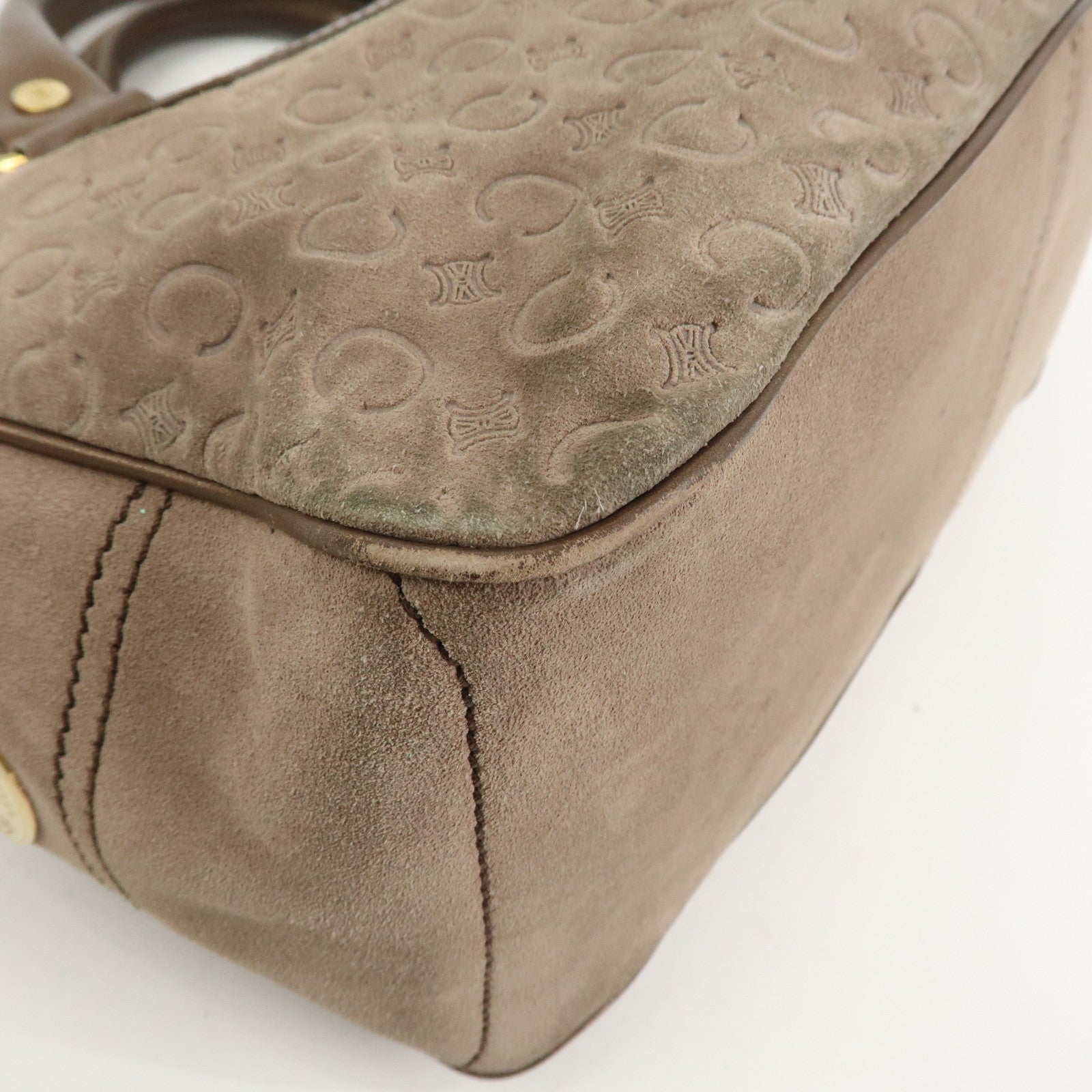 CELINE C Macadam Suede Leather Boogie Bag Hand Bag Beige Brown