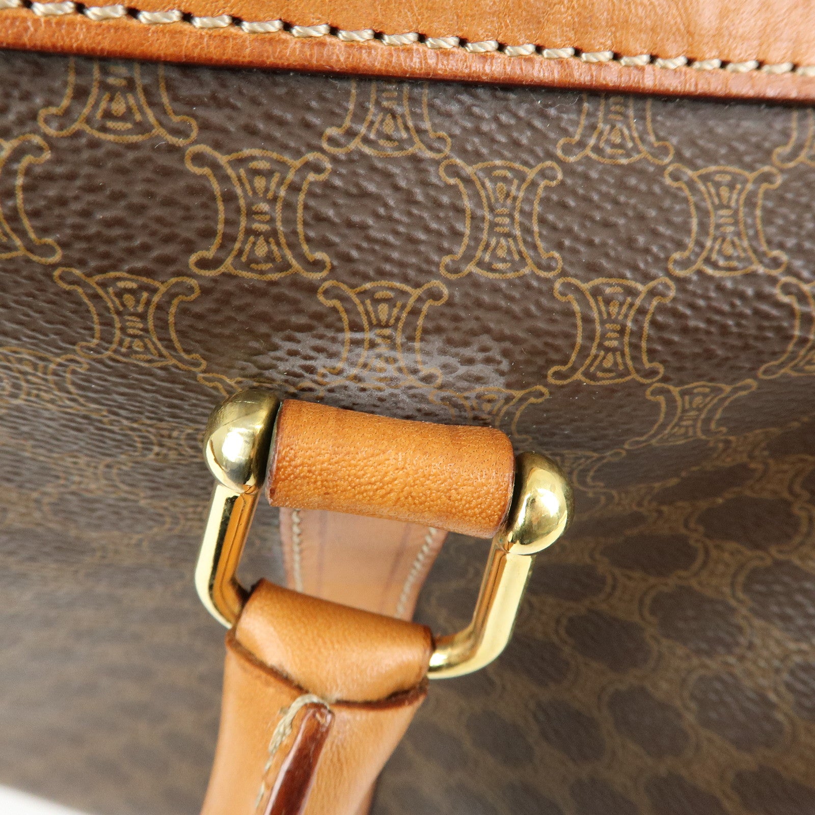 CELINE Macadam PVC Leather Boston Bag Hand Bag Brown