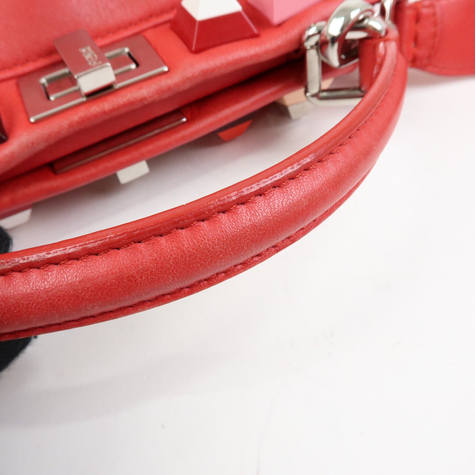 FENDI Peekaboo Mini Leather 2Way Shoulder Bag Hand Bag Red 8BN244